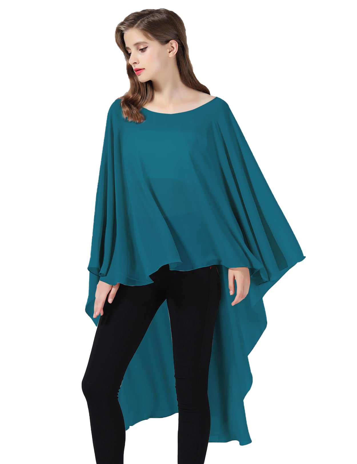Chiffon High-Low Wedding Bridal Cape Shawl (24 colors)