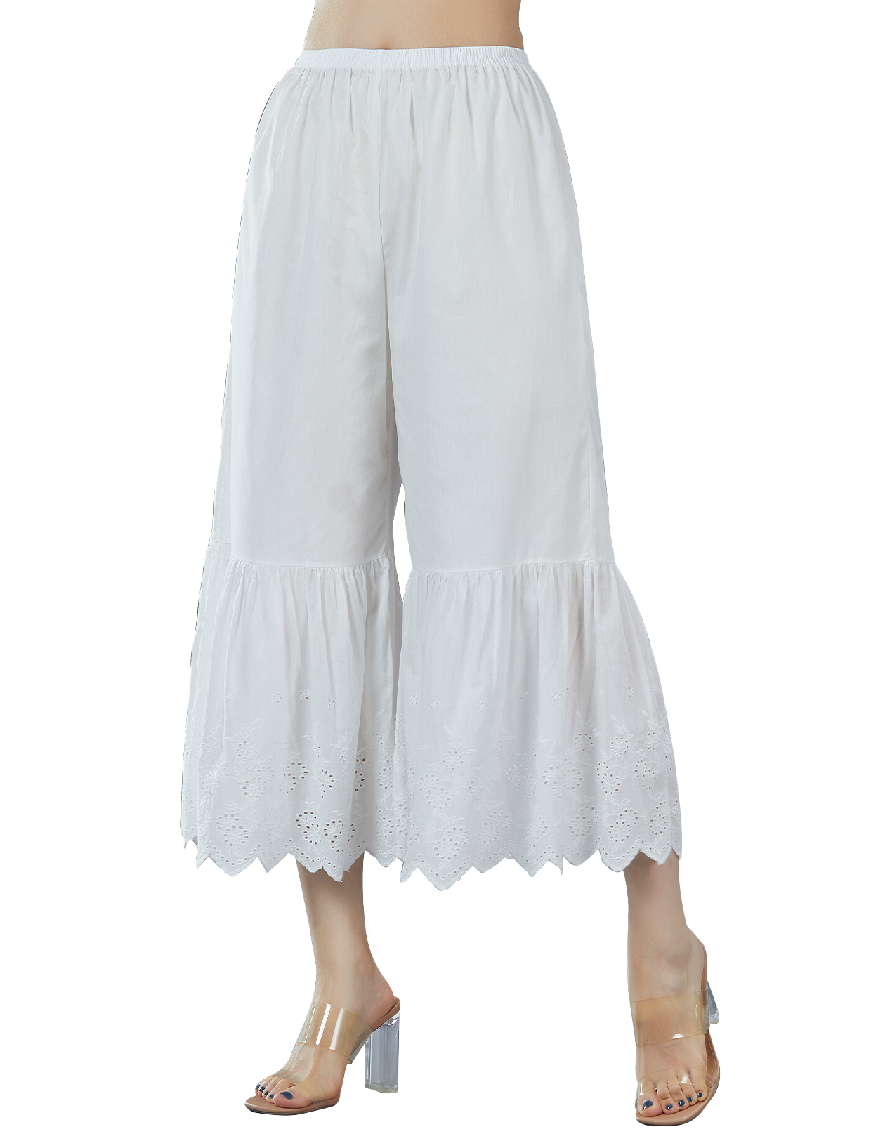 Cotton Batiste Wide Leg Underpants with Lace Trim - Pettipants