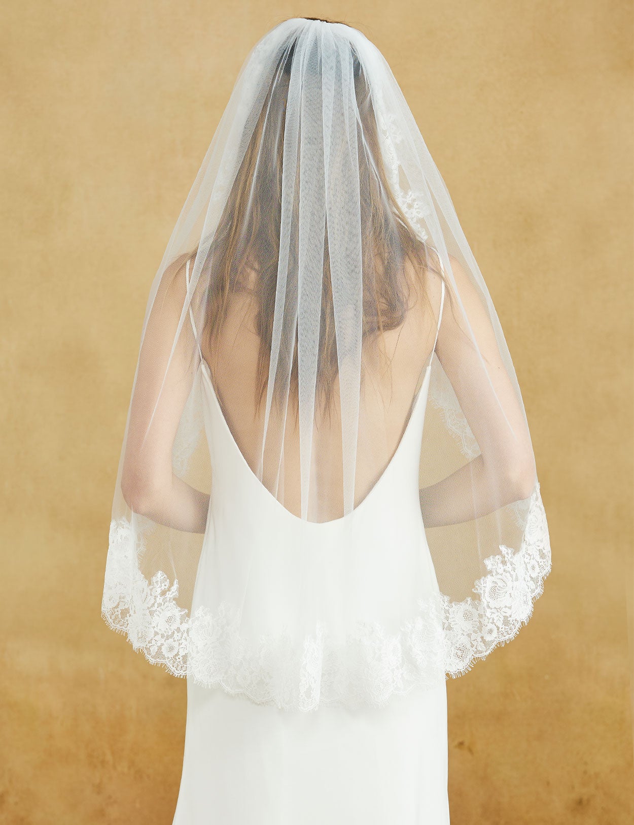 Fingertip Wedding Veil with Eyelash Lace Edge & Comb