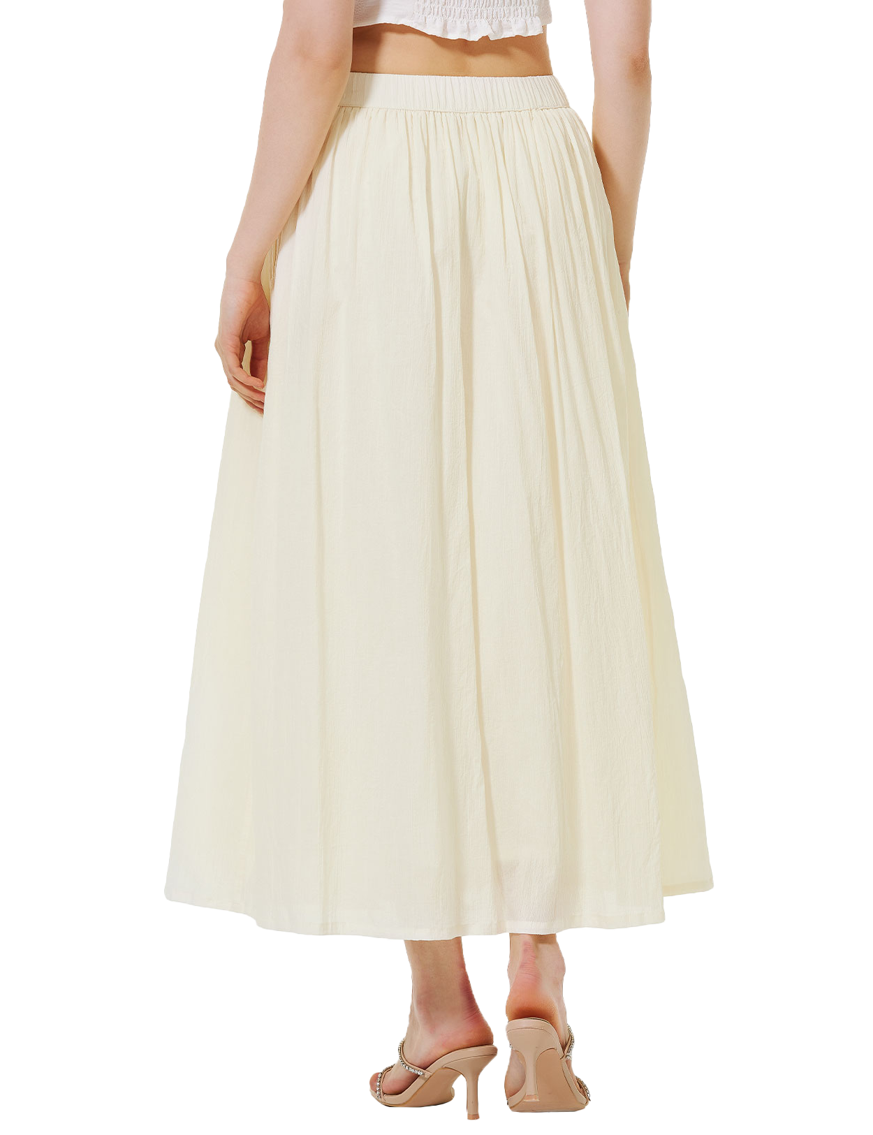 Cotton Maxi Skirt with Pockets & Elastic Waistband - White or Beige