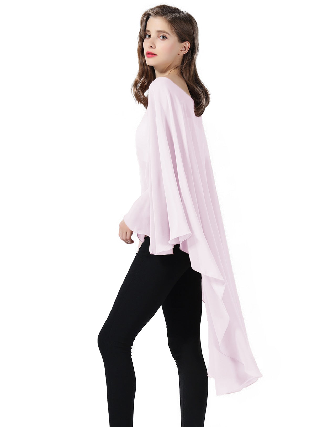 Chiffon High-Low Wedding Bridal Cape Shawl (24 colors)