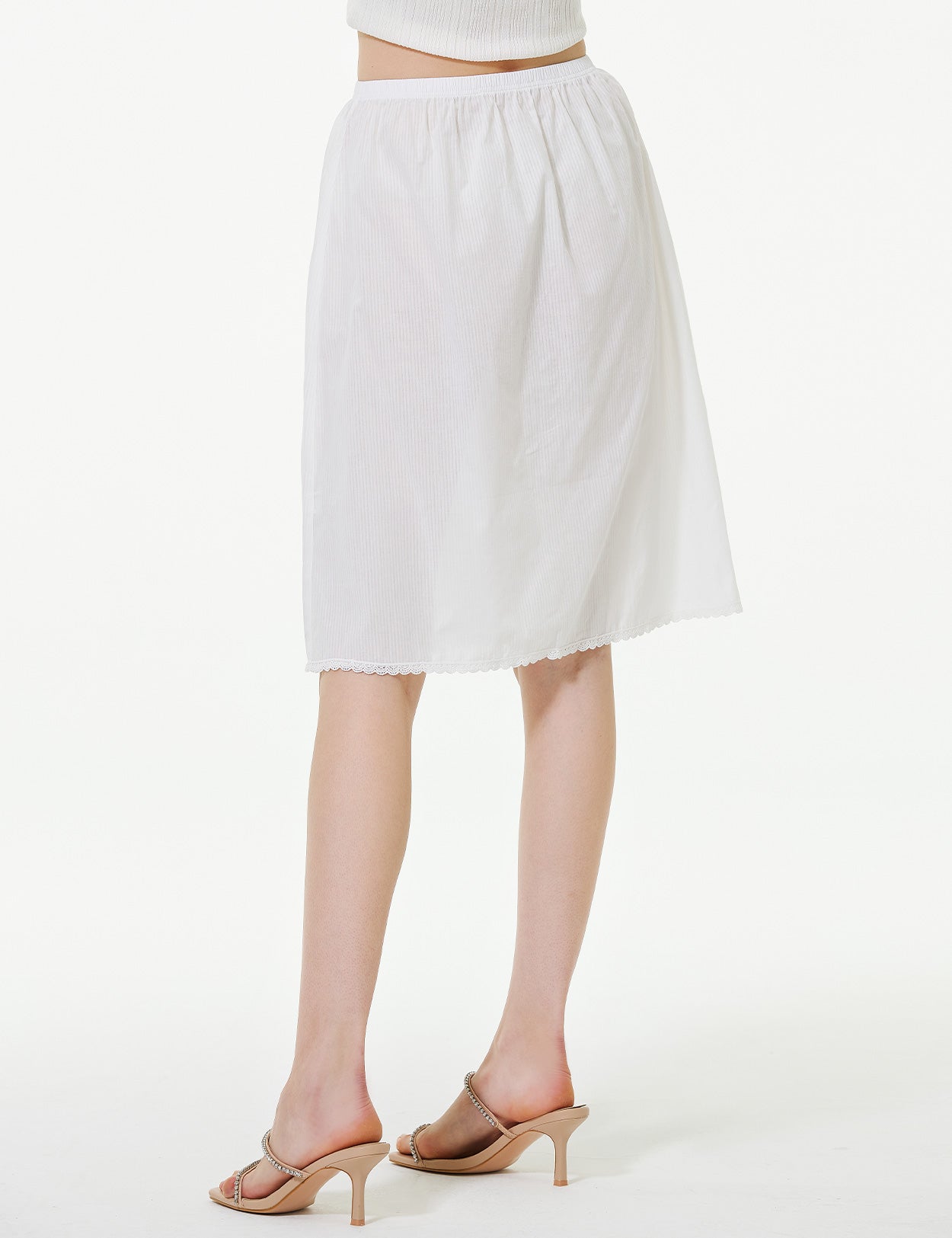 Women's 100% Cotton Half Slip with Lace Trim & Elastic Waist (White)