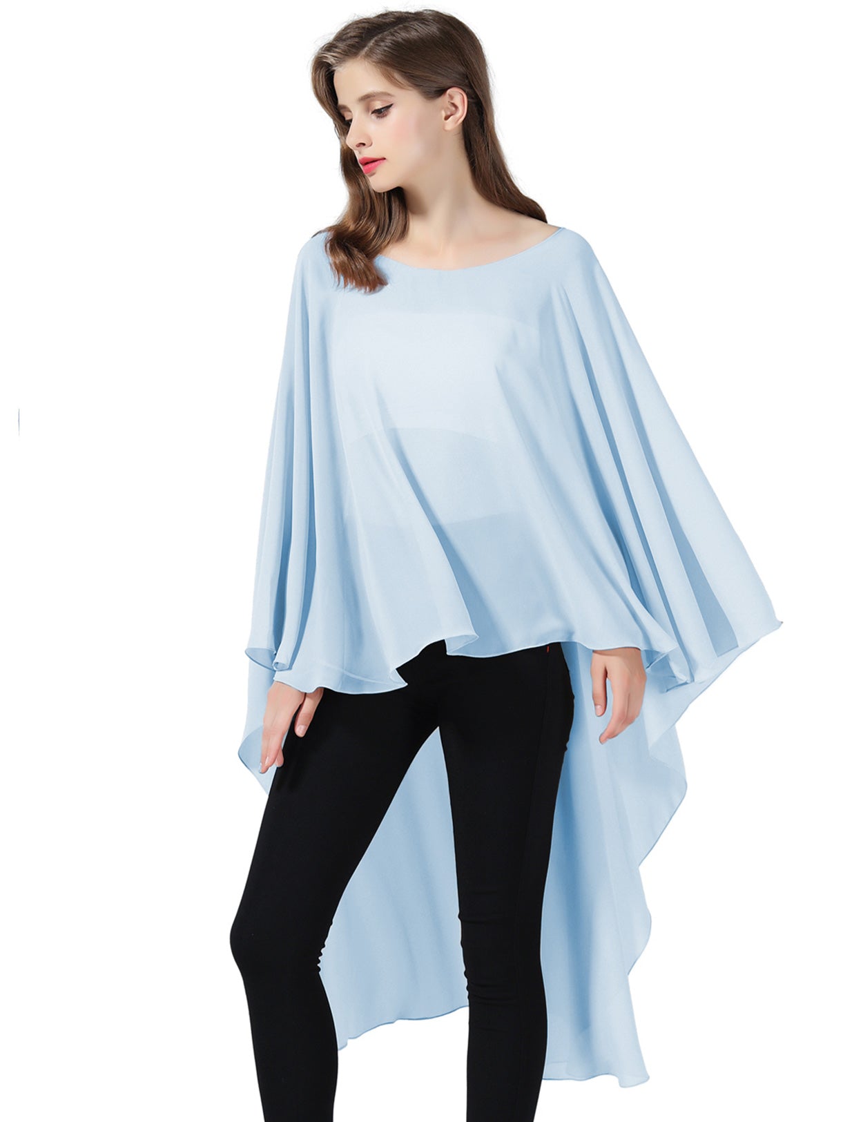 Chiffon High-Low Wedding Bridal Cape Shawl (24 colors)