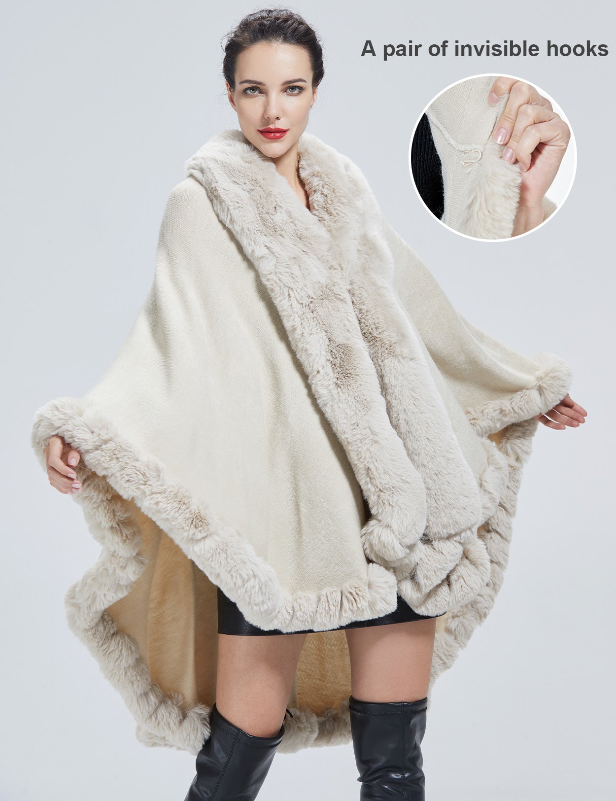 Luxury Knit Cape Coat: Faux Fur Shawl for Autumn Winter Weddings