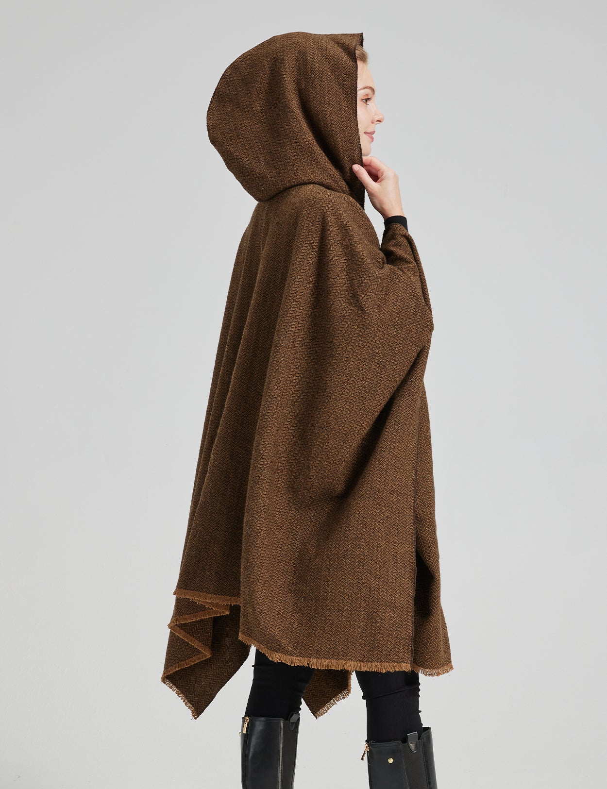 Women's Vintage Open Front Hooded Wool Poncho Cloak