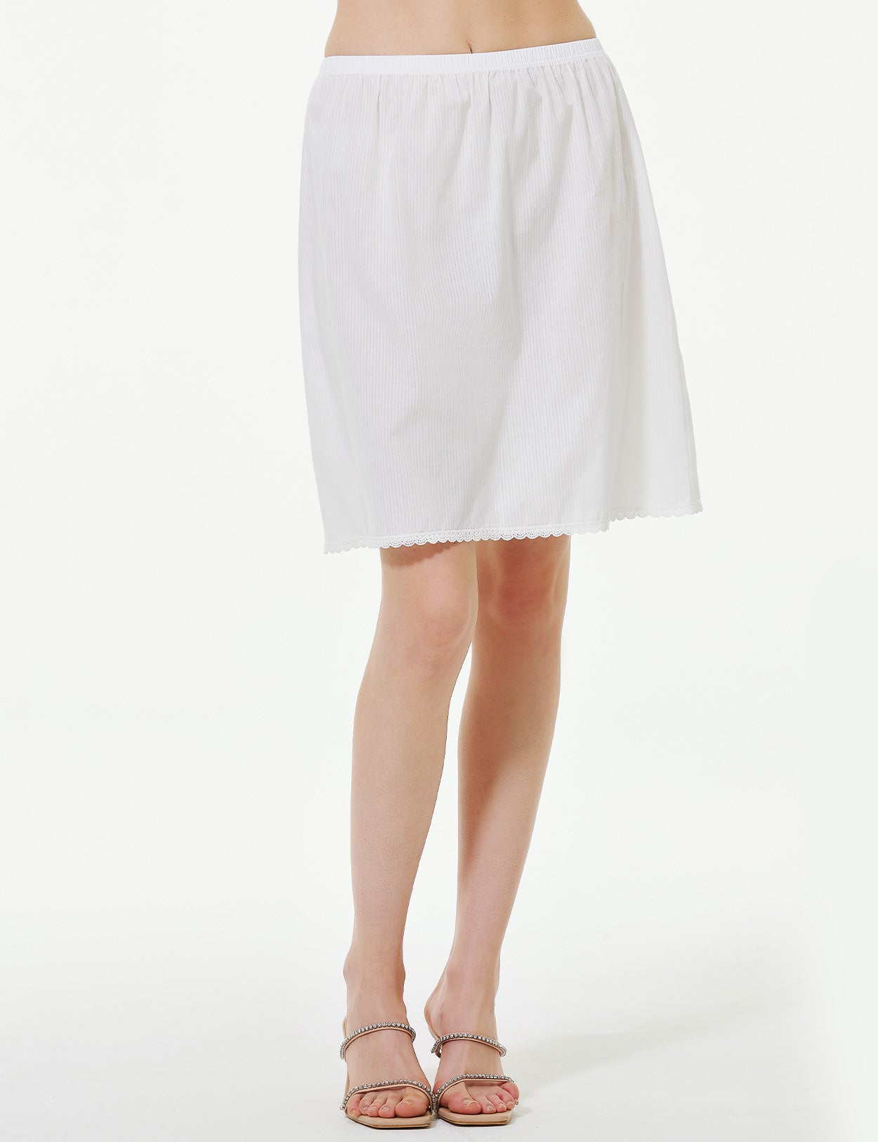 Jupon demi-jupe 100 % coton pour femme, orné de dentelle et à taille élastiquée
