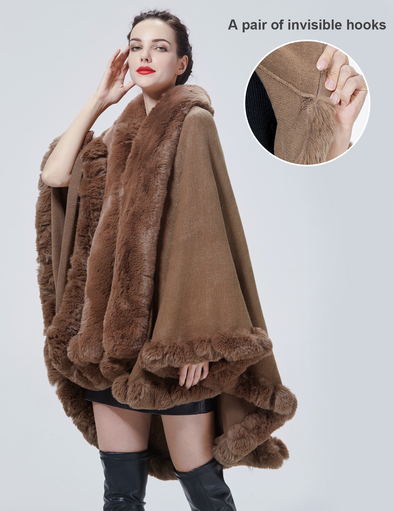 Luxury Knit Cape Coat: Faux Fur Shawl for Autumn Winter Weddings