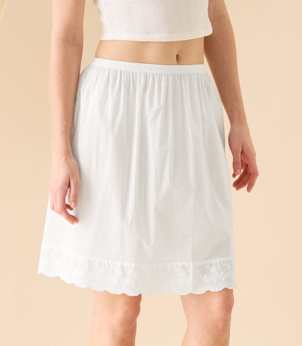 100% Cotton Half Slip: Anti-Static Underskirt with Embroidery Trim