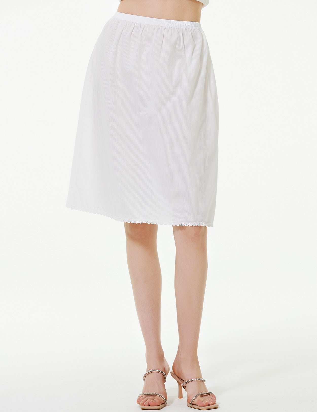 Jupon demi-jupe 100 % coton pour femme, orné de dentelle et à taille élastiquée