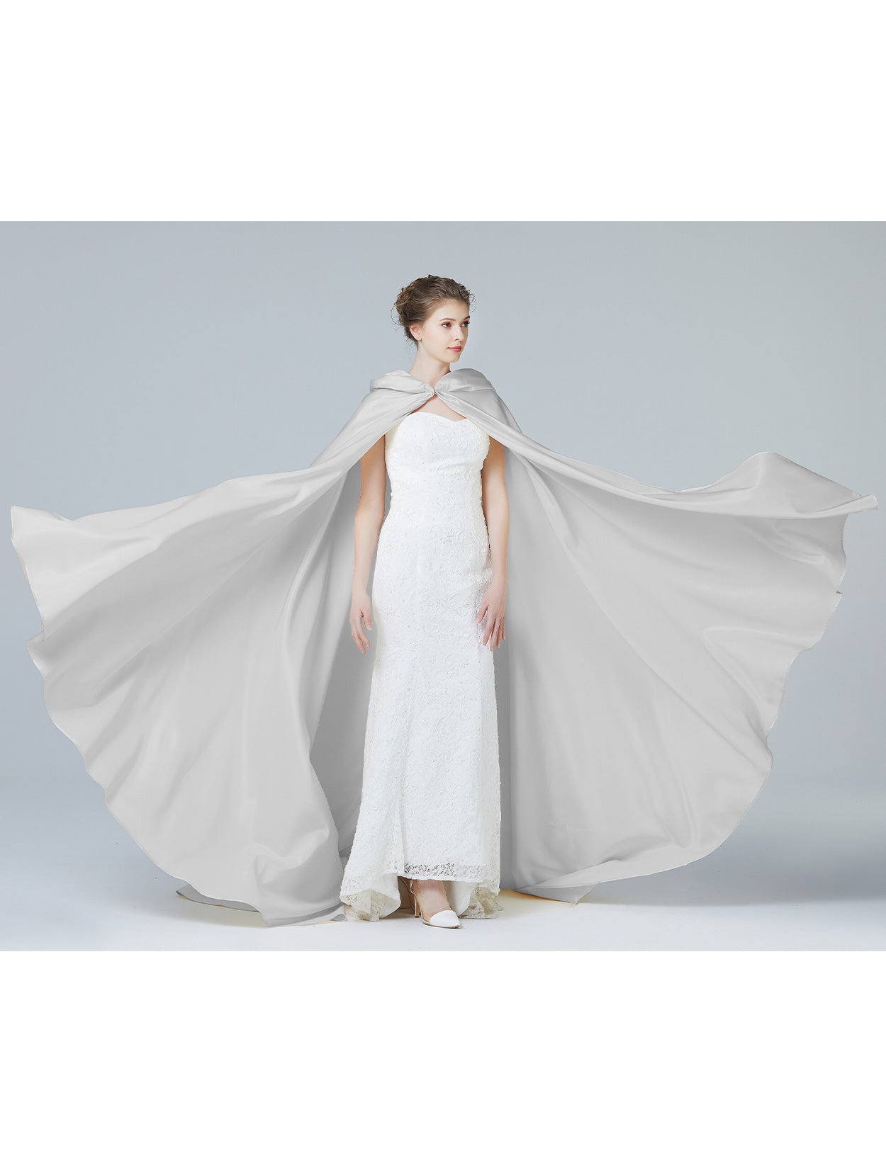 Elegant Wedding Cape with Hood - Full Length Trailing Bridal Poncho