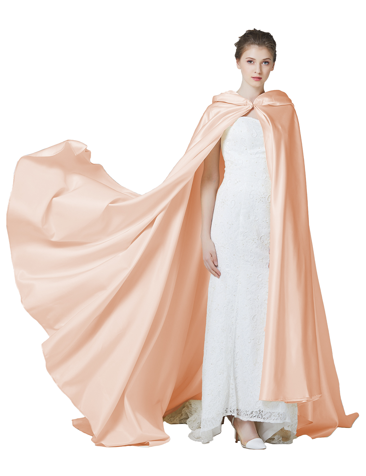 Eleganter Hochzeitsumhang mit Kapuze – Langer Brautponcho