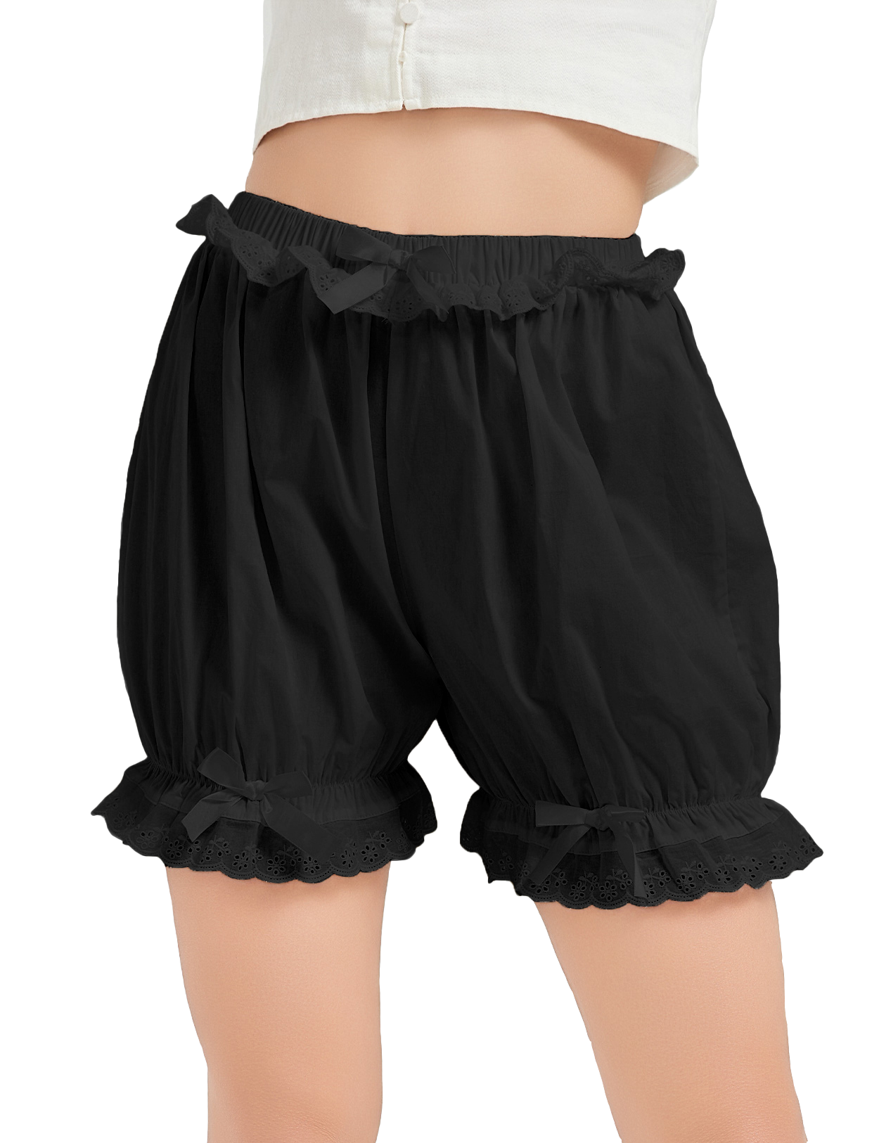 Kurze Pumphose aus Baumwolle für Damen mit Rüschen und elastischer Taille