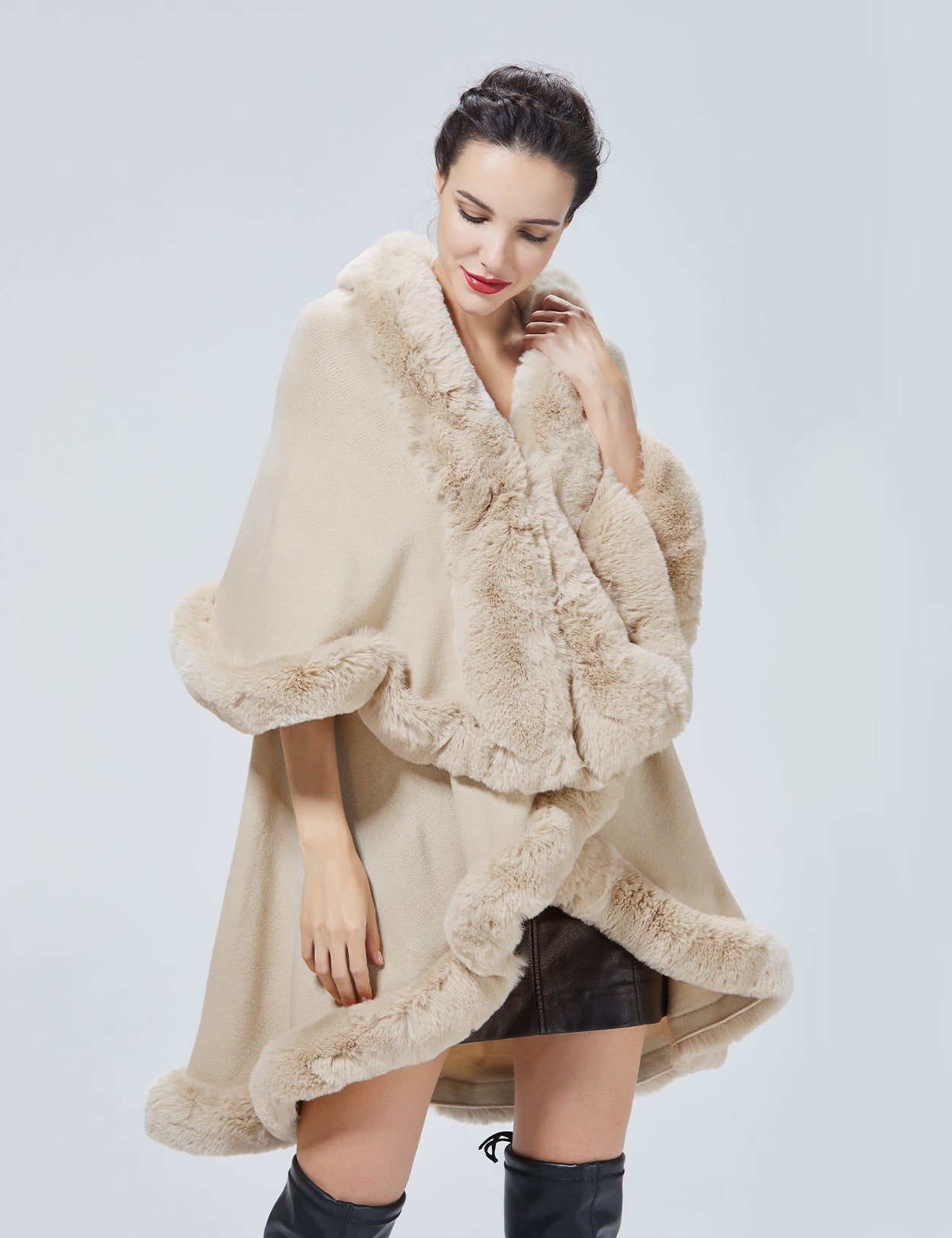 Chic Faux Fur Knit Cape Coat for Winter Weddings & Parties