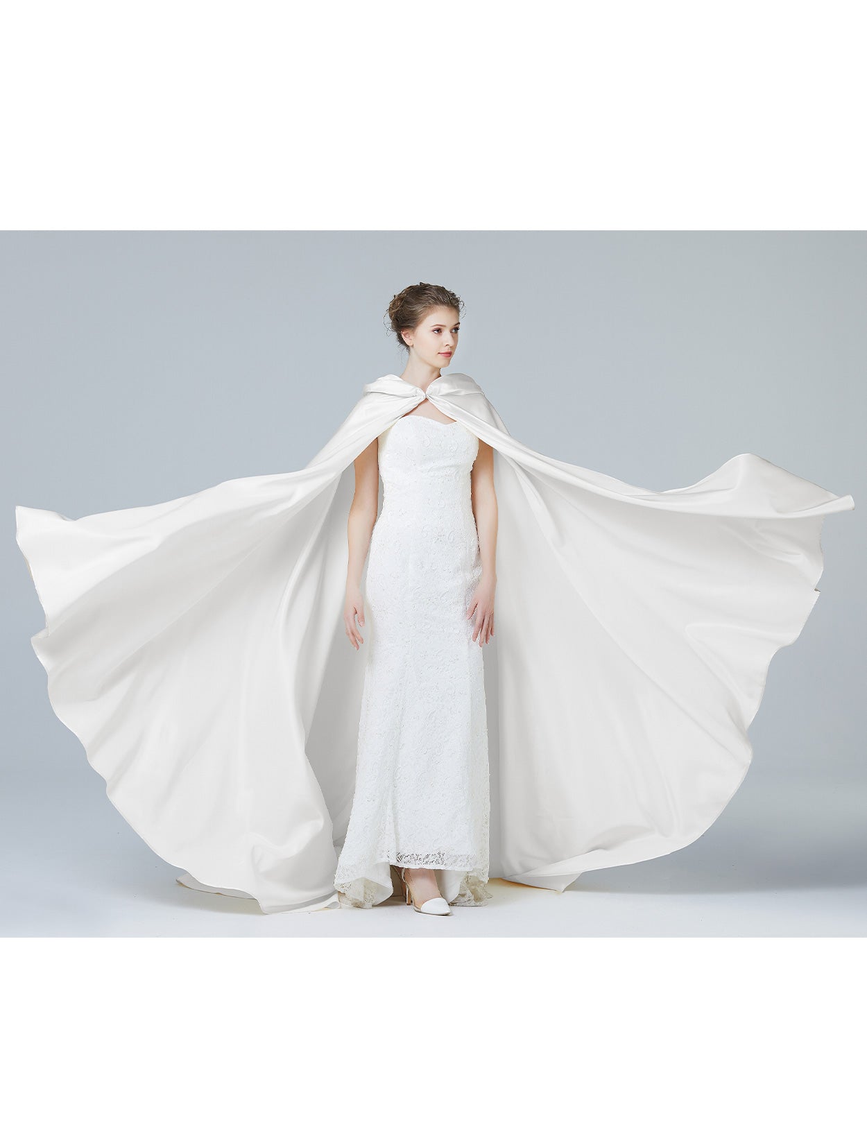 Elegant Wedding Cape with Hood - Full Length Trailing Bridal Poncho