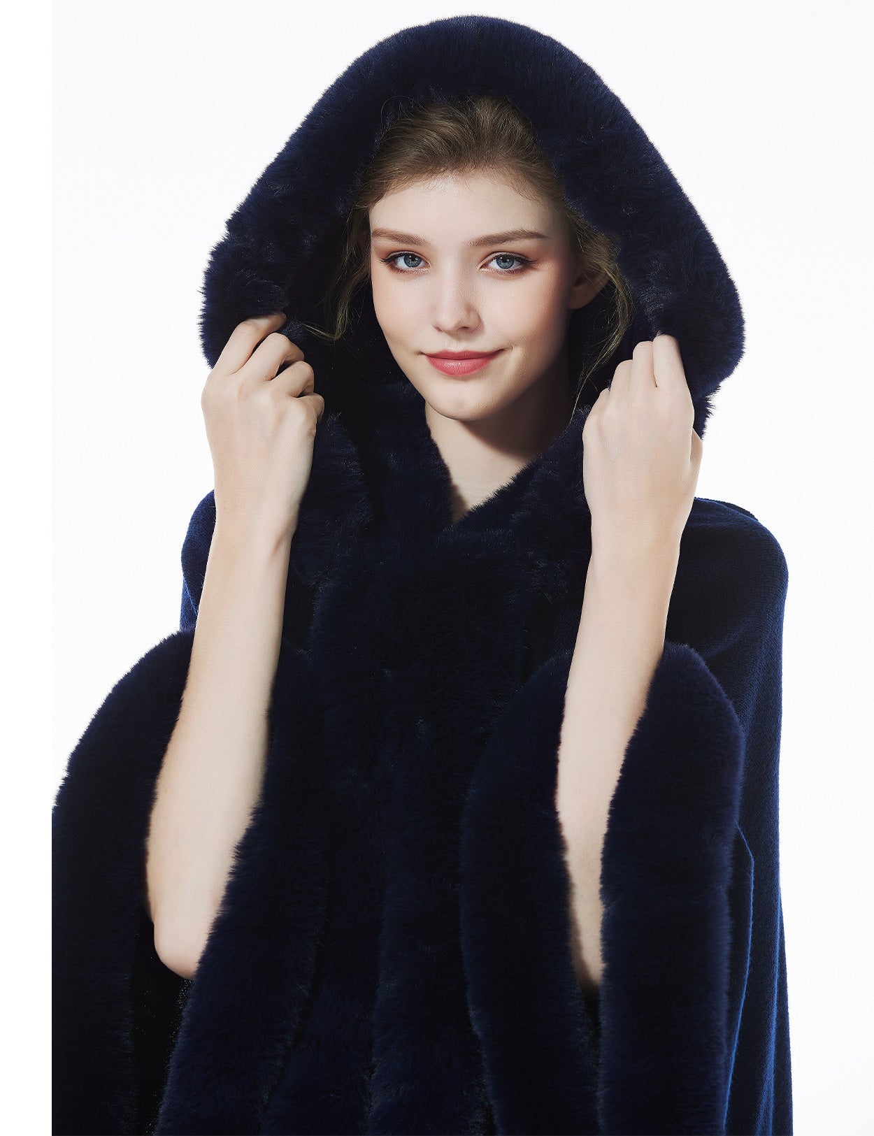 Women's Hooded Faux Fur Shawl for Winter Weddings