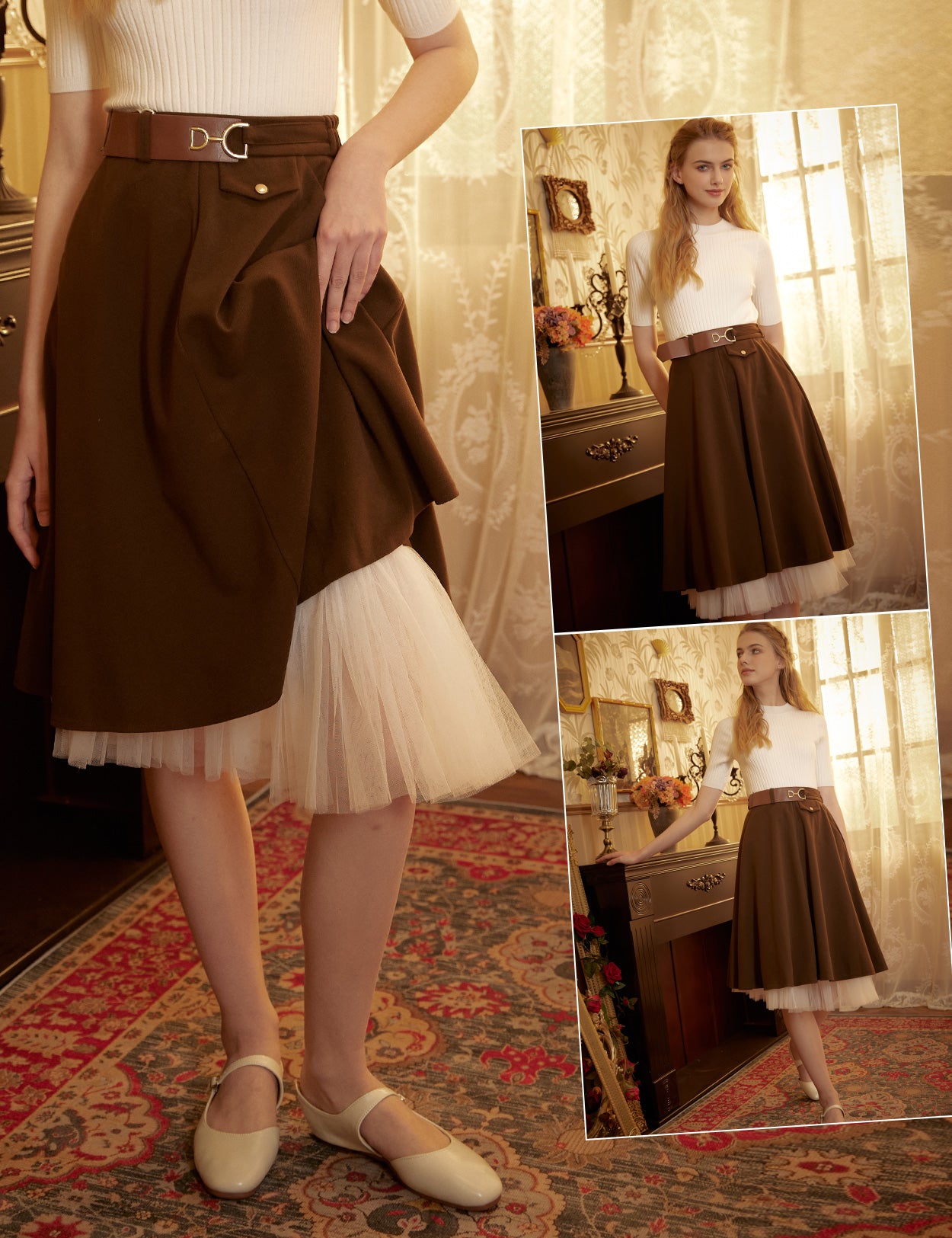 Jupe trapèze médiévale en coton pour femme