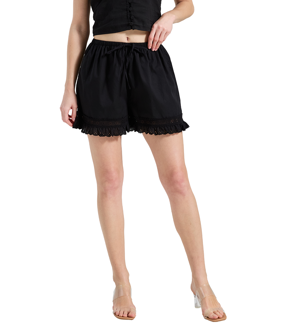 Floral Lace Ruffle Bloomers - Adjustable Drawstring Shorts