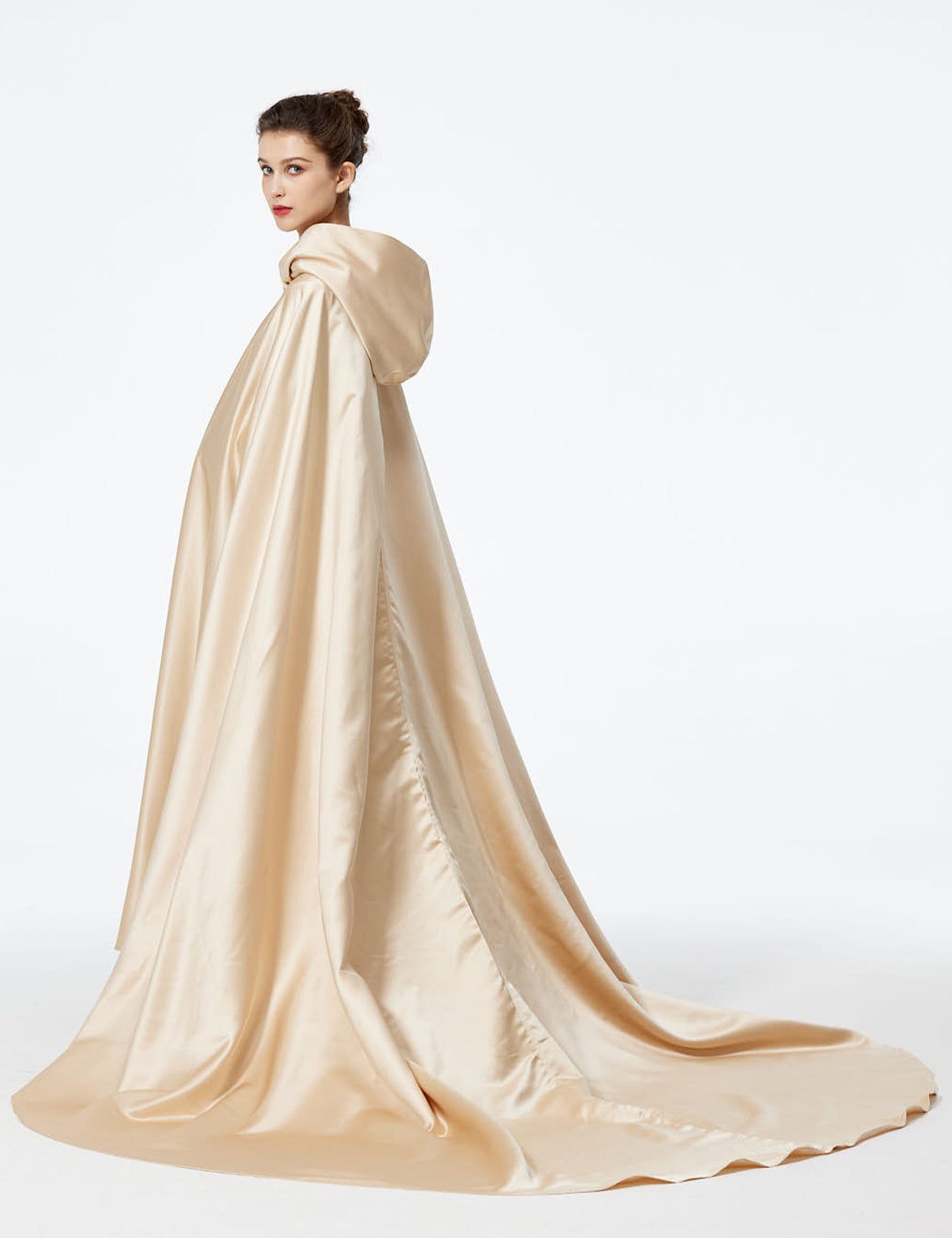 Elegant Wedding Cape with Hood - Full Length Trailing Bridal Poncho