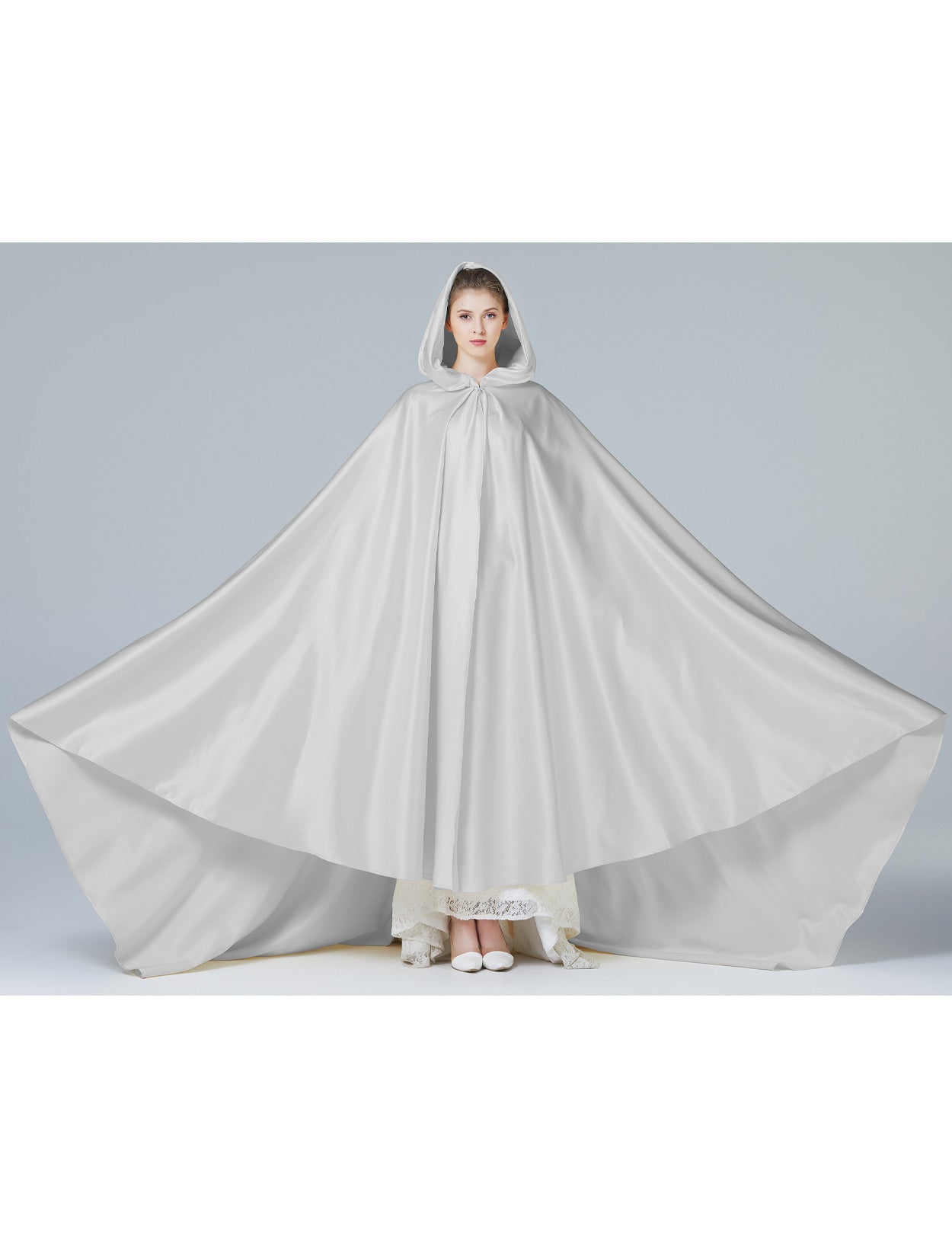 Elegant Wedding Cape with Hood - Full Length Trailing Bridal Poncho