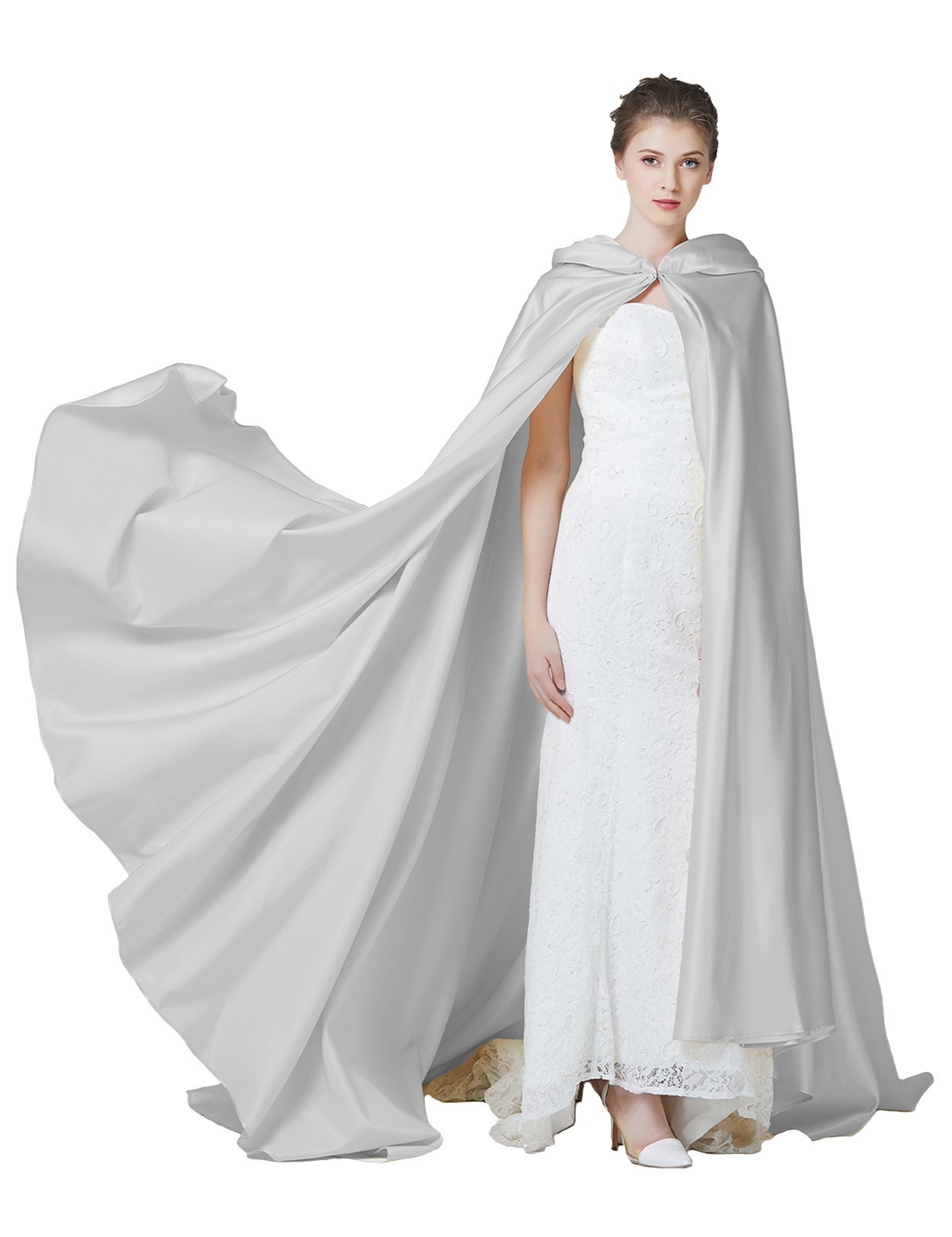 Eleganter Hochzeitsumhang mit Kapuze – Langer Brautponcho
