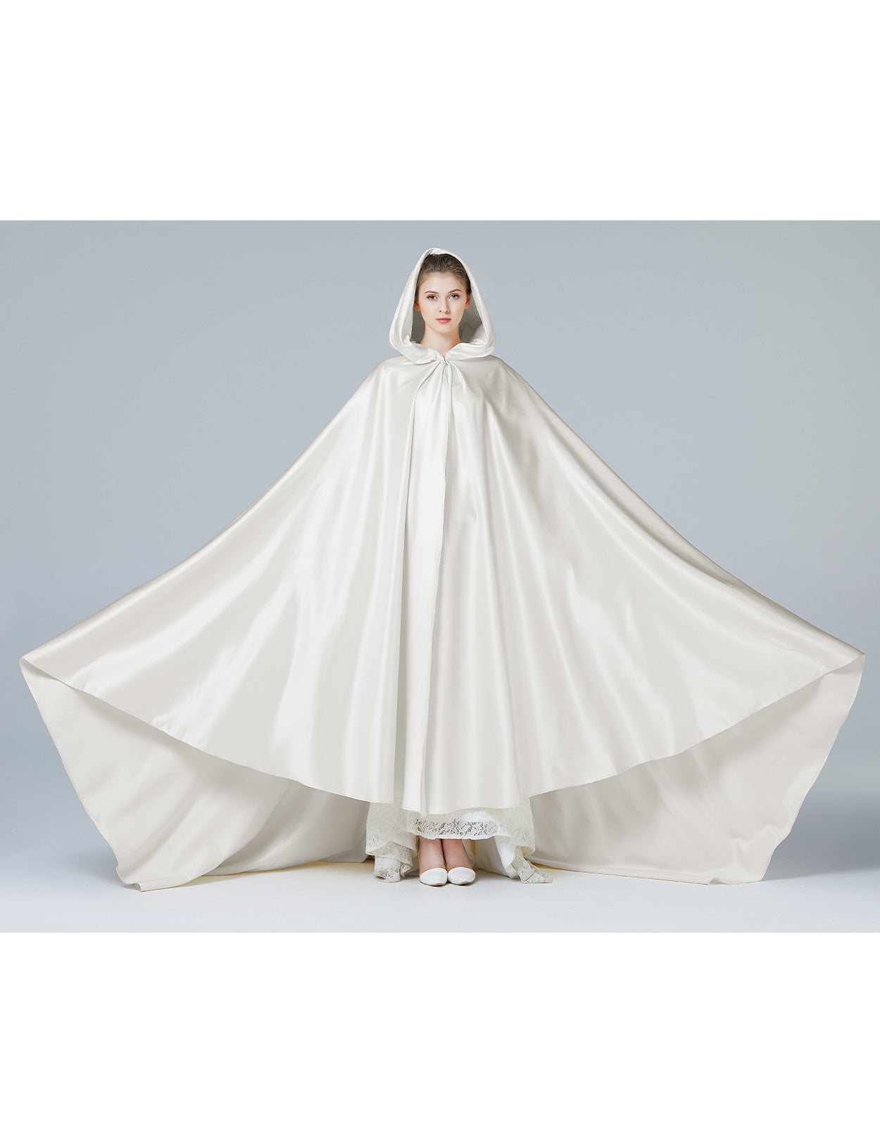 Elegant Wedding Cape with Hood - Full Length Trailing Bridal Poncho