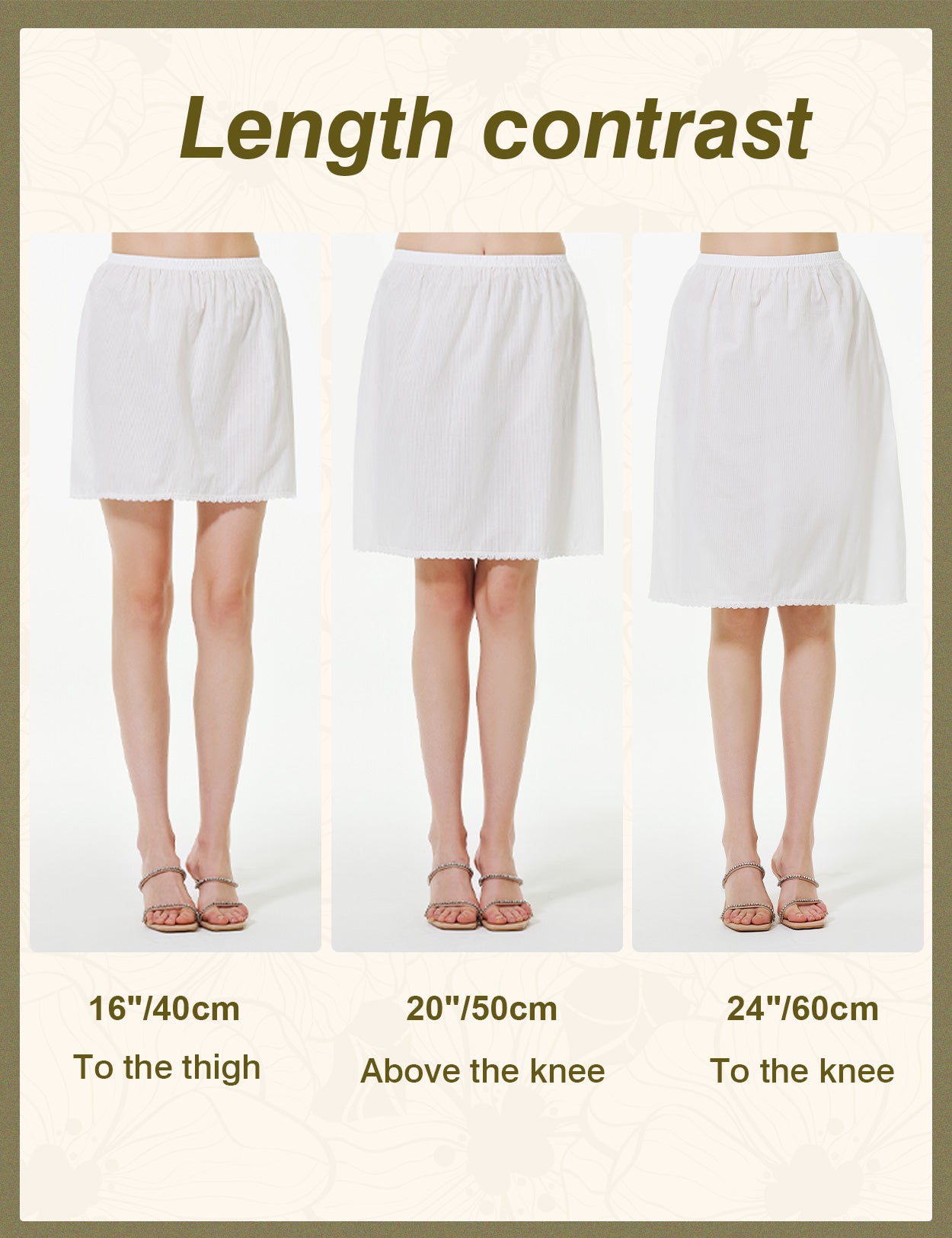 Women's 100% Cotton Half Slip with Lace Trim & Elastic Waist (White)