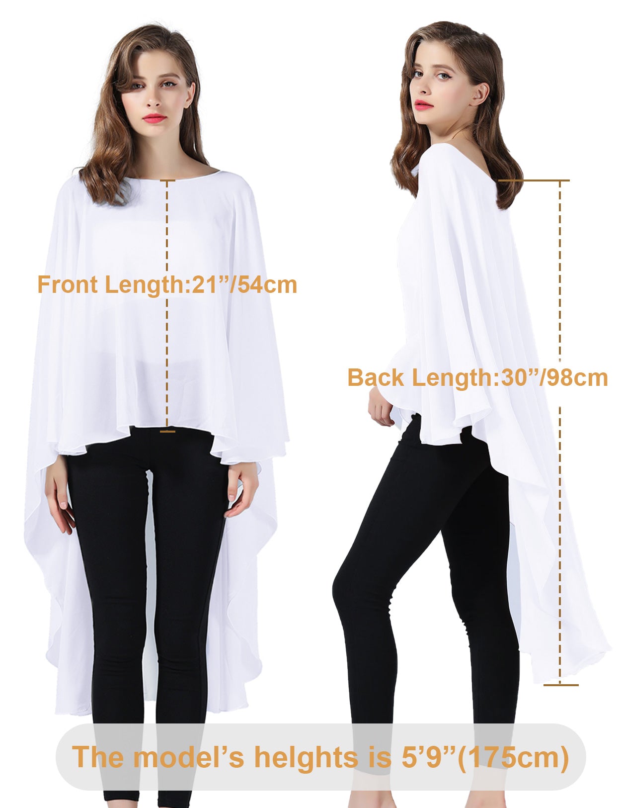 Chiffon High-Low Wedding Bridal Cape Shawl (24 colors)
