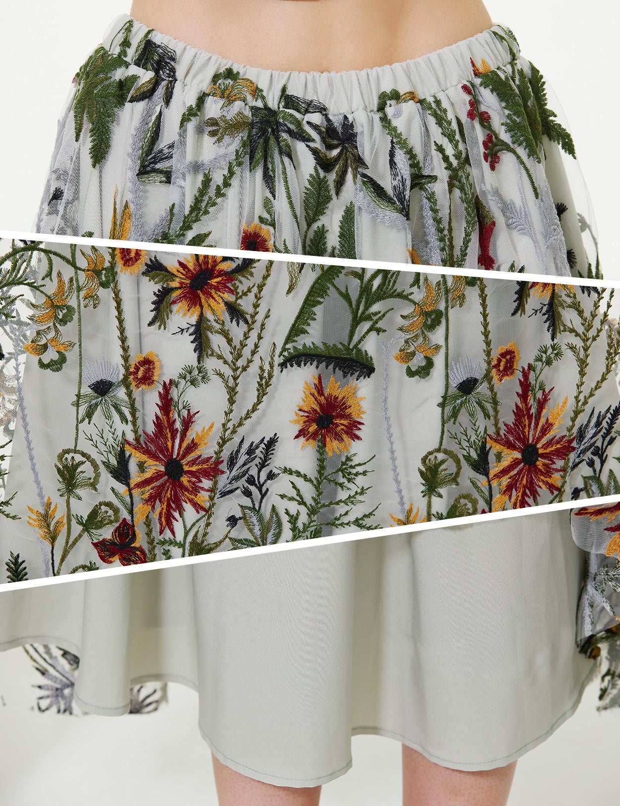 Bestickter Maxirock mit Blumenmuster und Taschen – Tüllrock in A-Linie mit hohem Bund