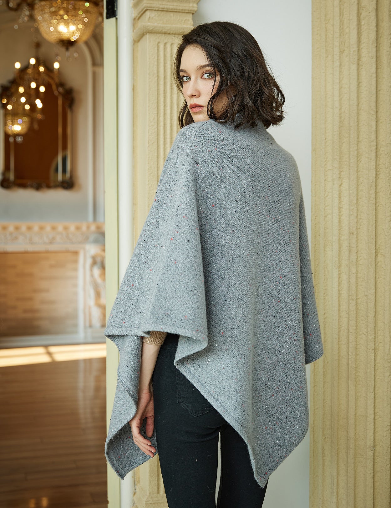 Cozy Knit Poncho with Pile Collar