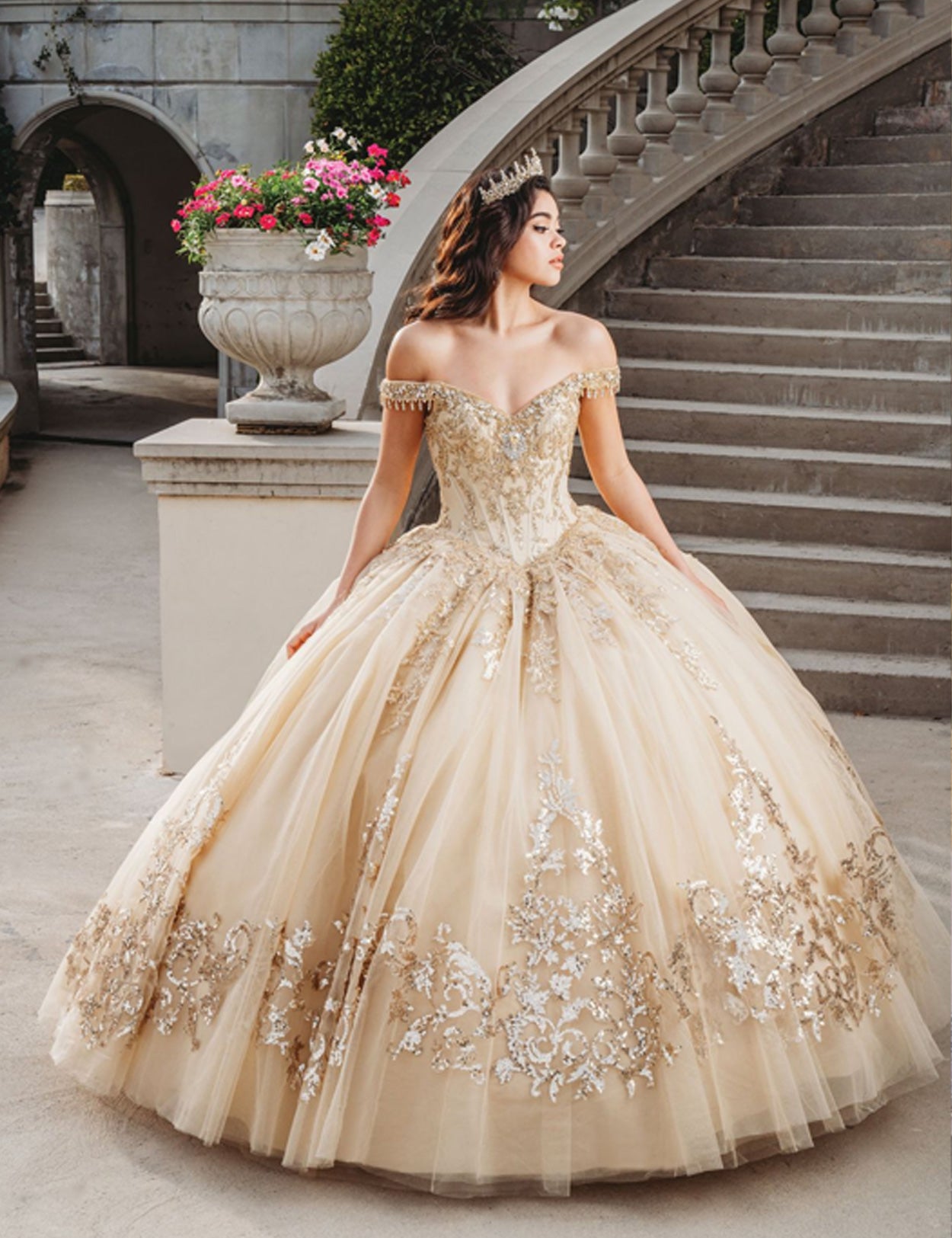 6-hoop A-line crinoline petticoat showing full dome shape for wedding dresses - model wearing