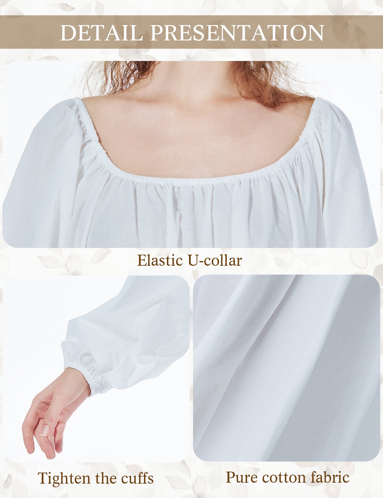 Beautelicate Cotton Nightgown Women Victorian Long Sleepwear Square Neck Long Sleeve Plus Size