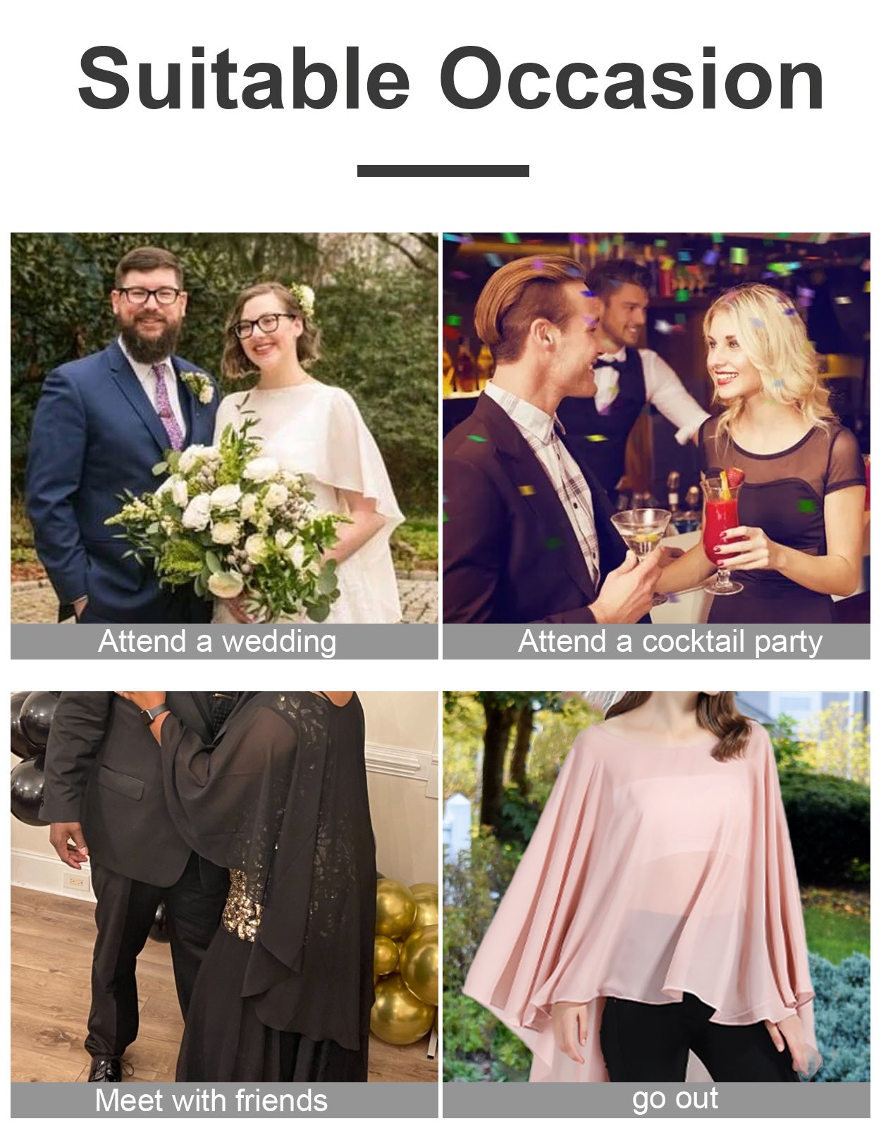 Chiffon High-Low Wedding Bridal Cape Shawl (24 colors)
