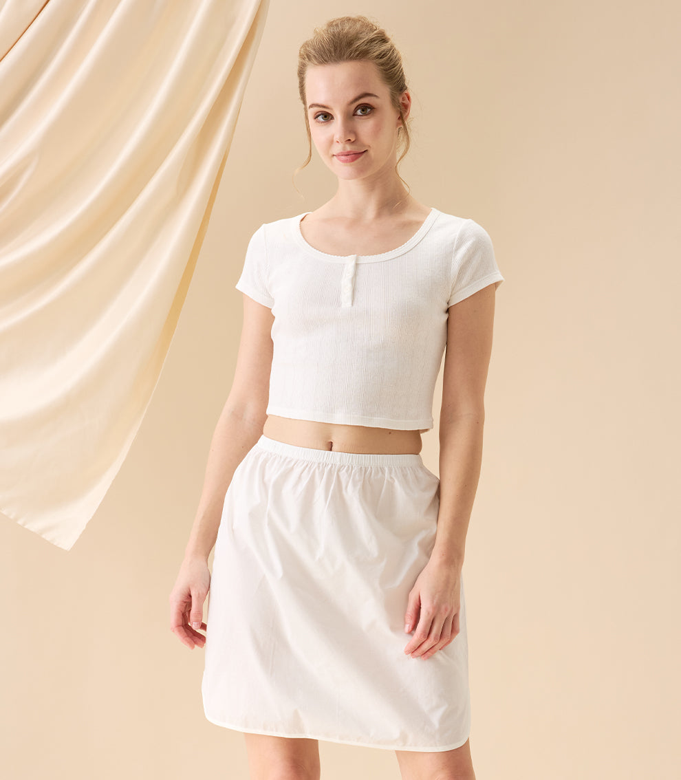 Women's Cotton Half Slip with Curved Hem and Side Slit