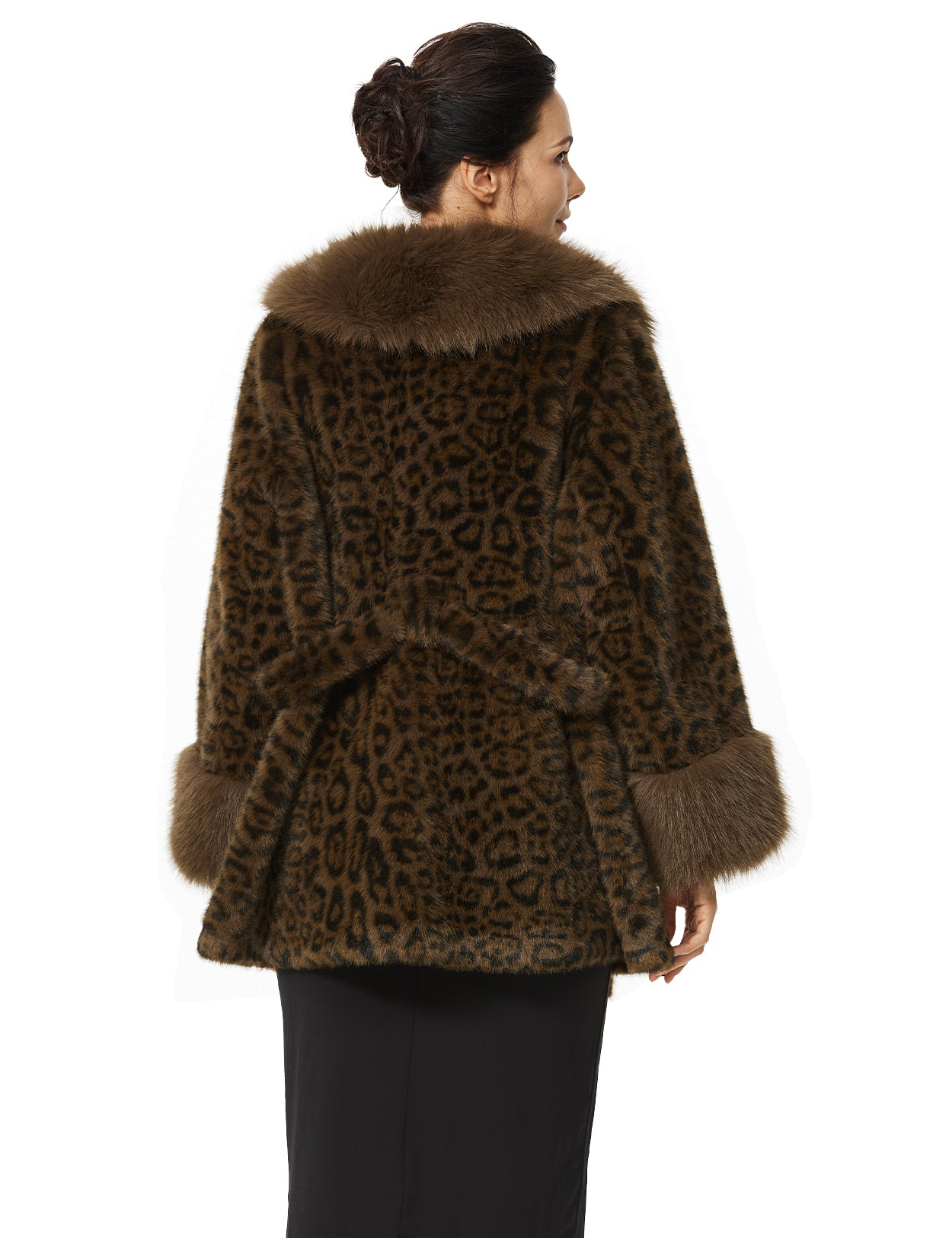 Women's Plush Faux Fur Leopard Print Coat with Belt