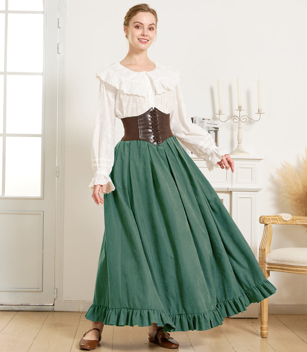 Gothic Victorian Long Skirt for Women, Peach with Ruffle Hem & Pockets