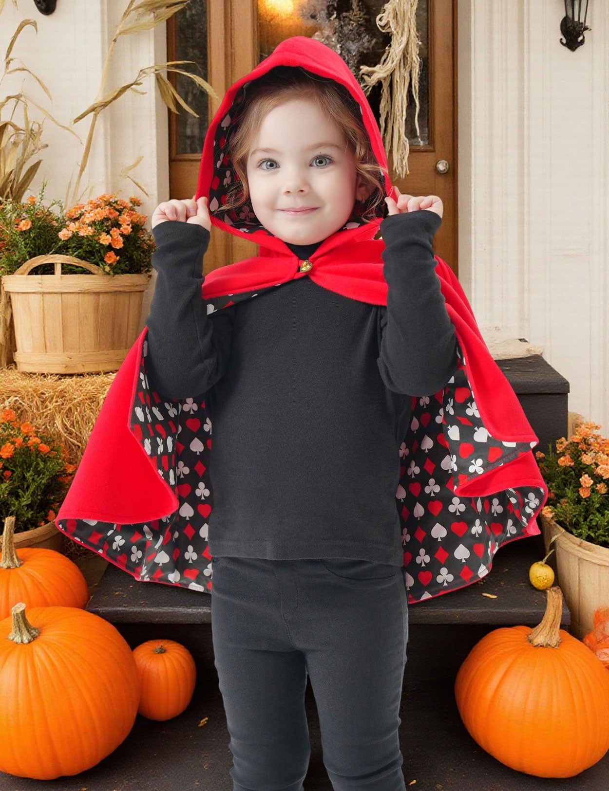 Girl's Hooded Cape Cloak with Cotton Lining for Halloween Christmas