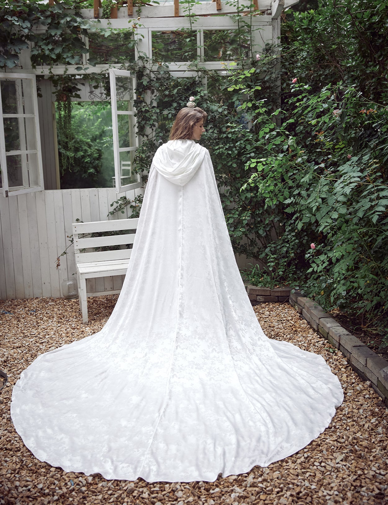 Elegant Floral Satin Bridal Cape: Floor-Length & Cathedral Train
