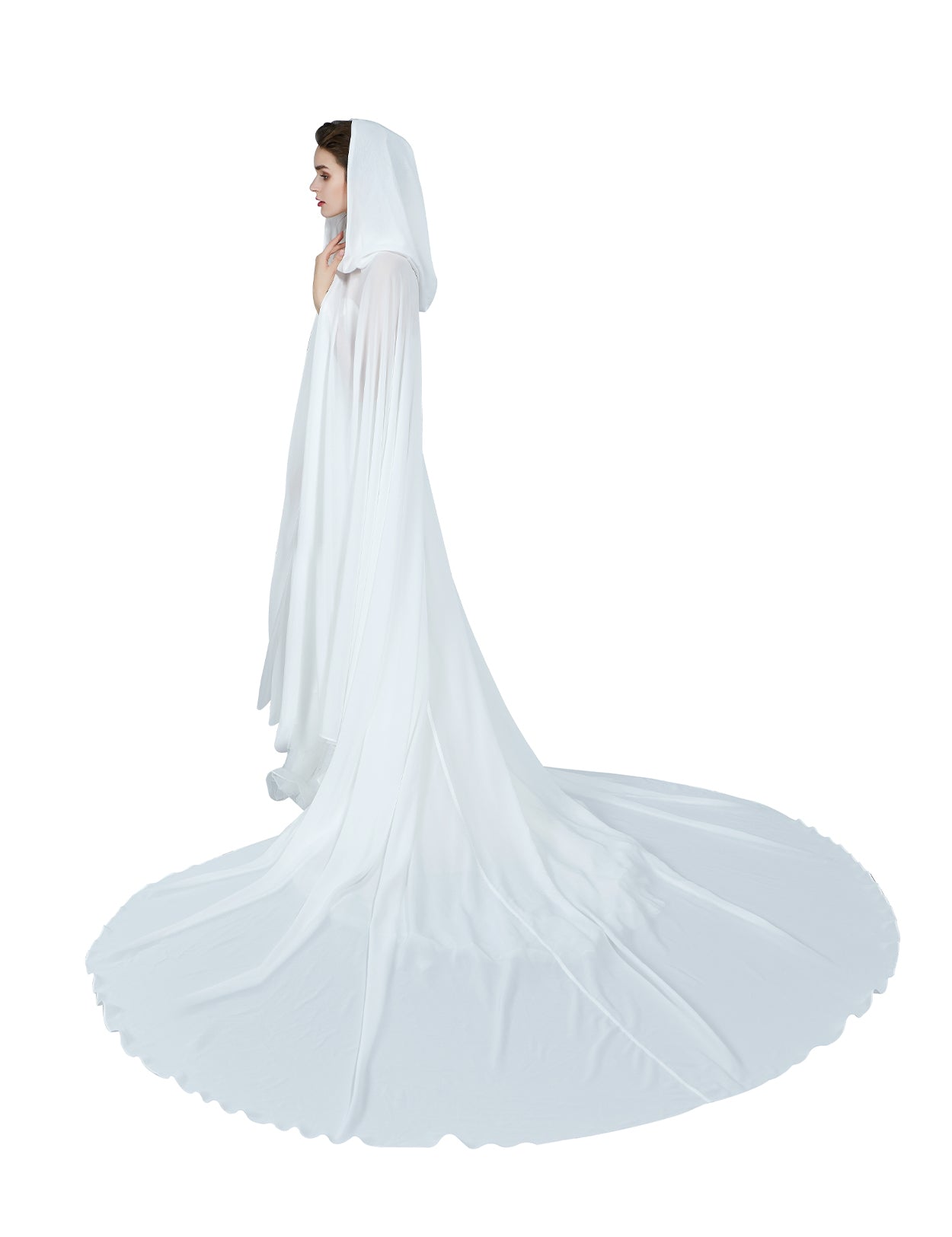 Ethereal Medieval Wedding Cloak with Hood & Train
