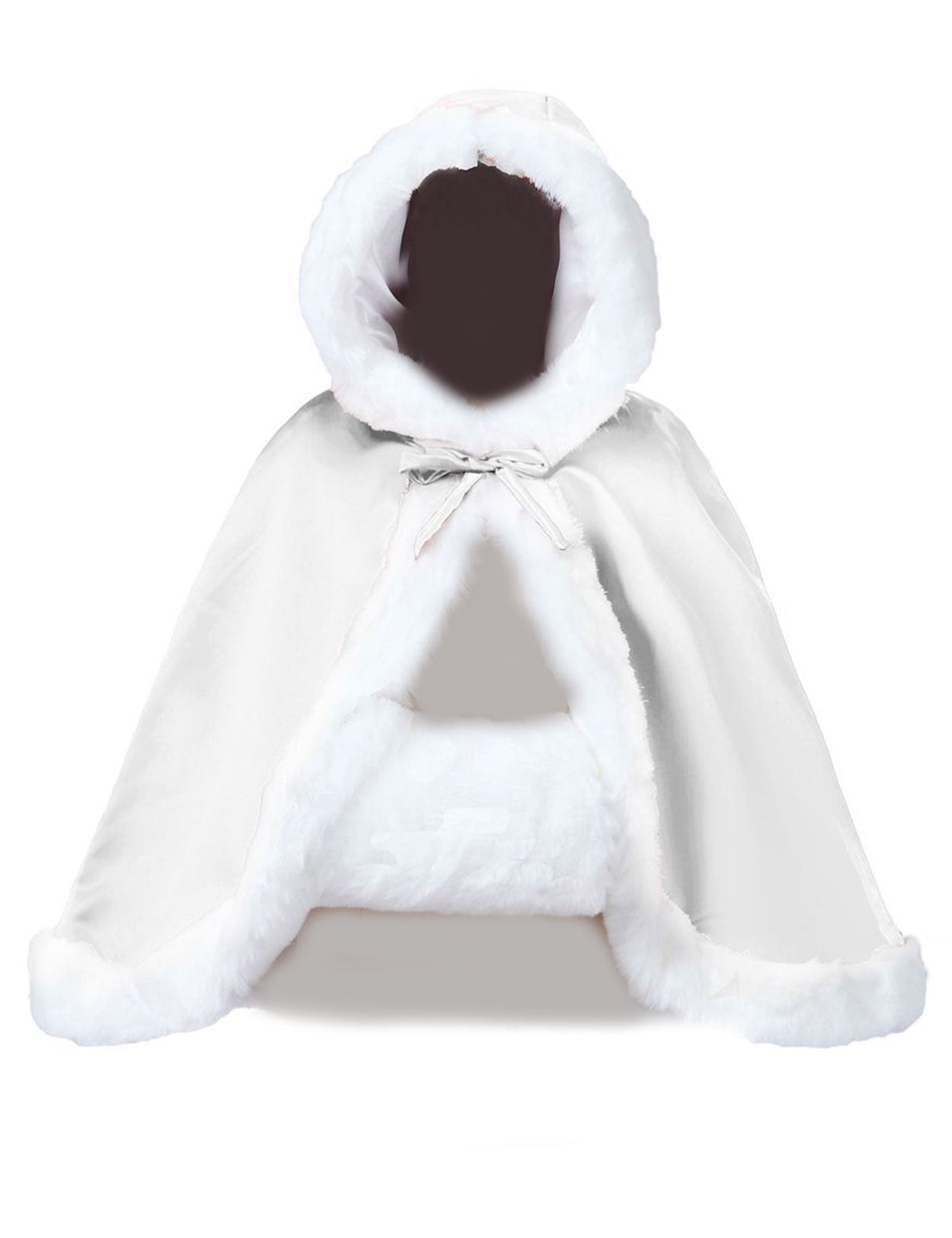 Elegant reversible bridal cape with hooded design and luxurious fur trim - front view