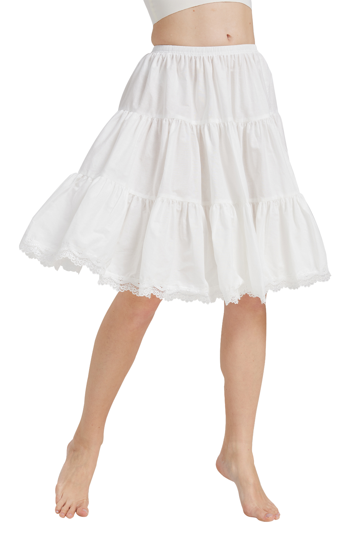 Ivory lace cotton slip extender with delicate vintage-style lace trim, front view showing full length and elegant design