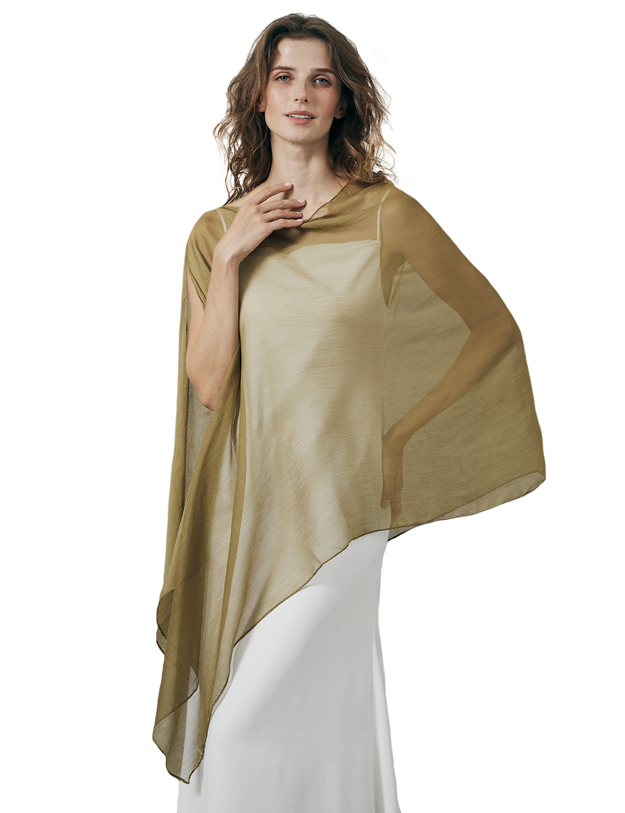 Lightweight sheer bridesmaid shawl in elegant draping style for wedding ceremonies