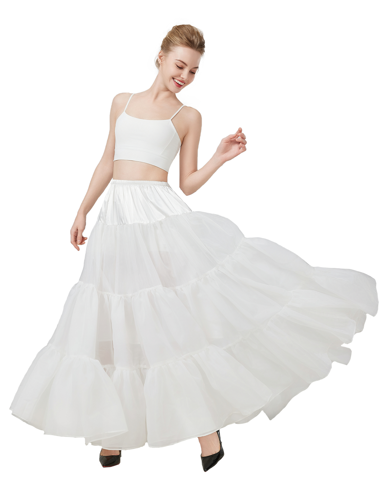 A-line hoopless petticoat showing natural drape and shape
