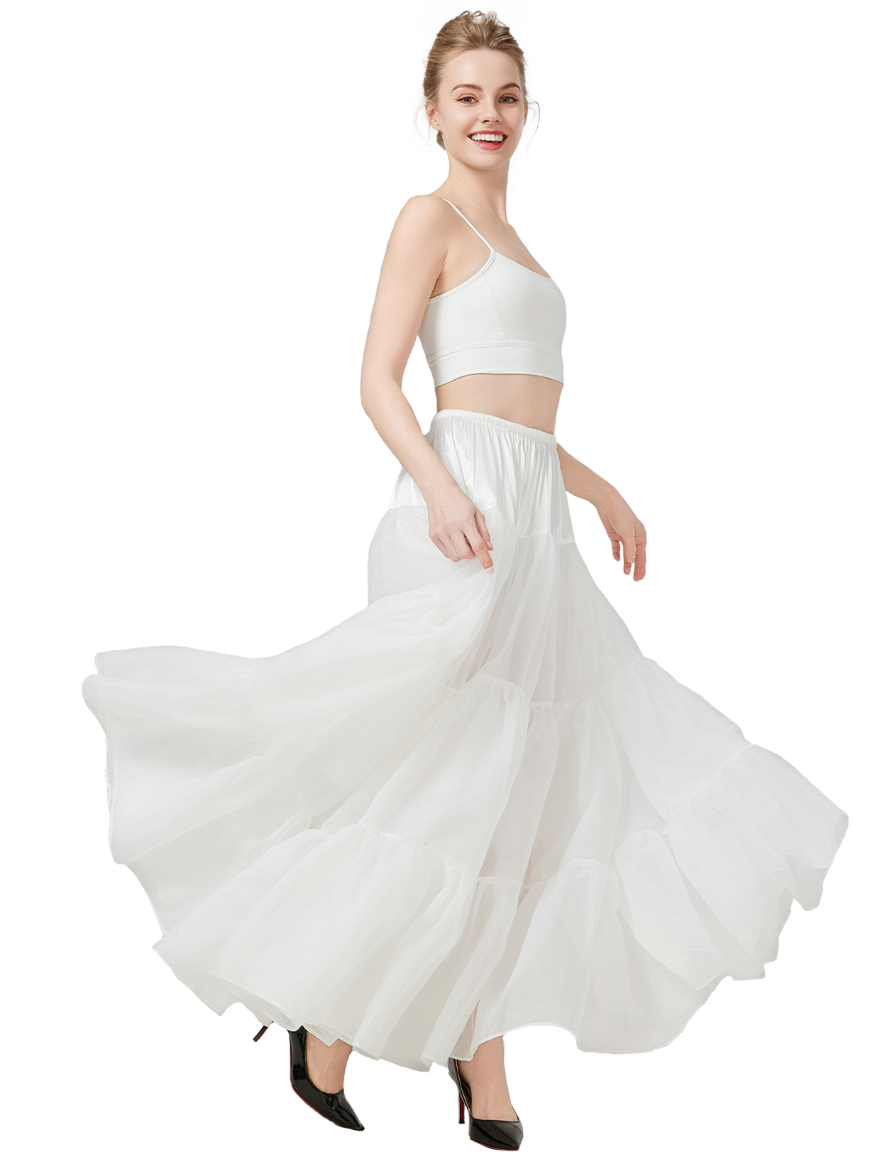 A-line hoopless petticoat showing natural drape and shape