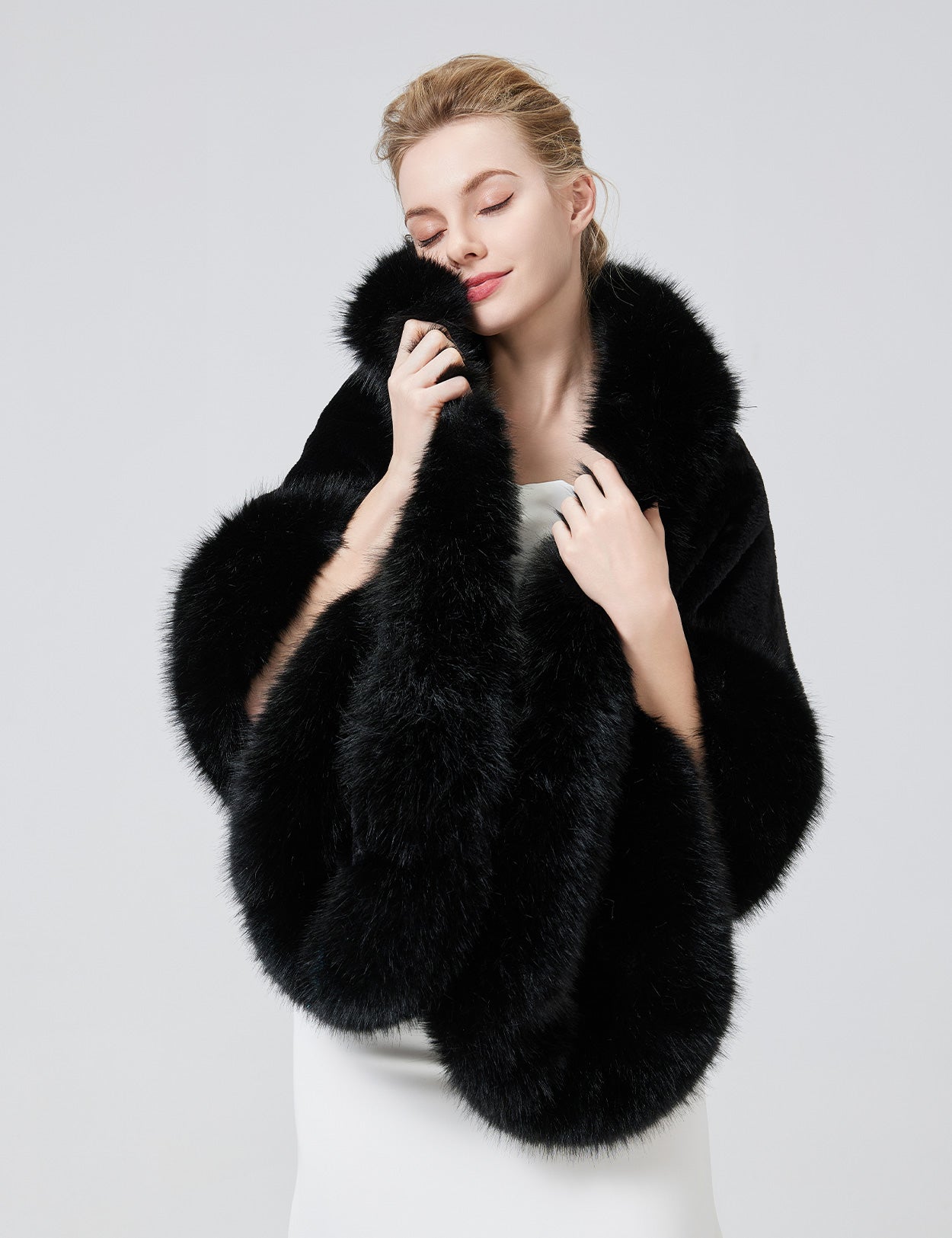 Luxury faux fur shawl for bridal wedding and evening dresses