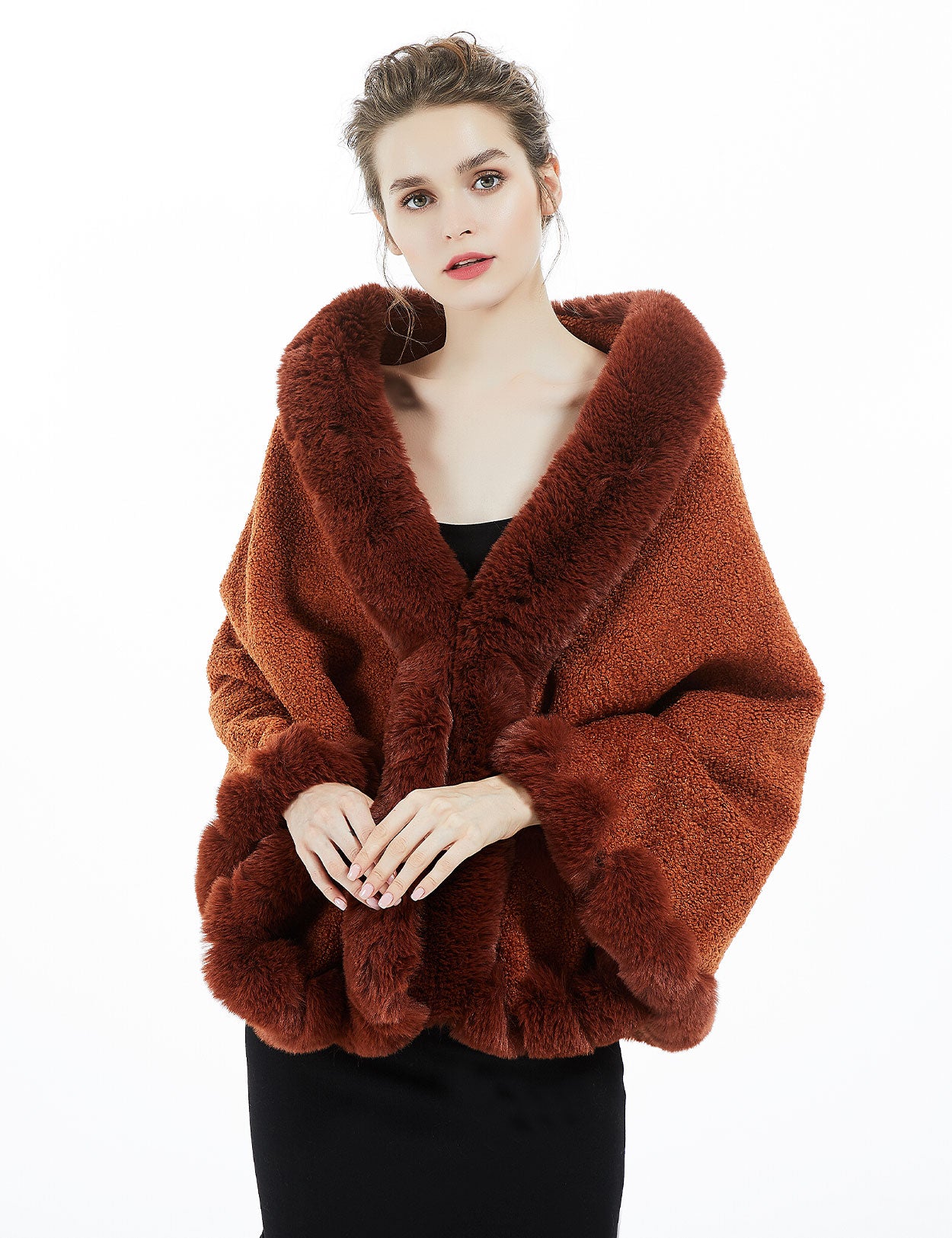 Elegant faux fur bridal shawl for winter weddings