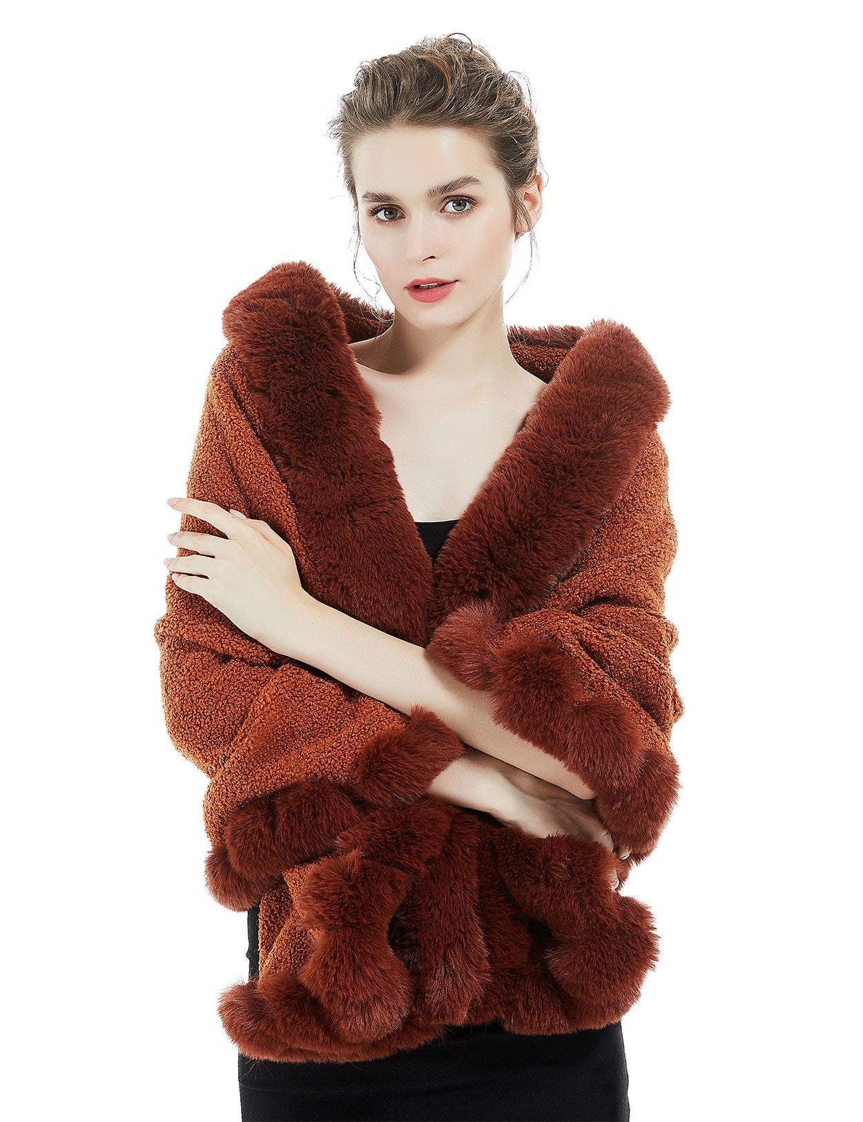 Elegant faux fur bridal shawl for winter weddings