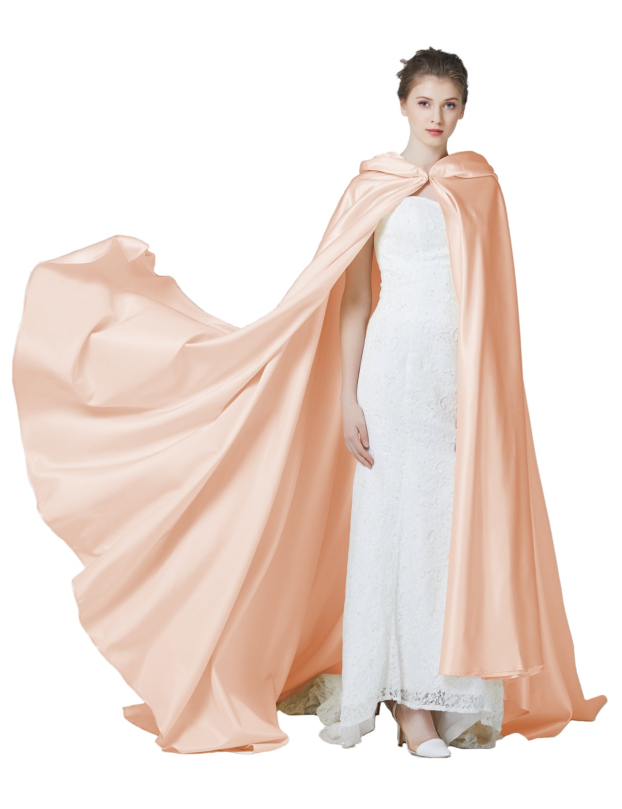 Elegant Wedding Cape with Hood - Full Length Trailing Bridal Poncho