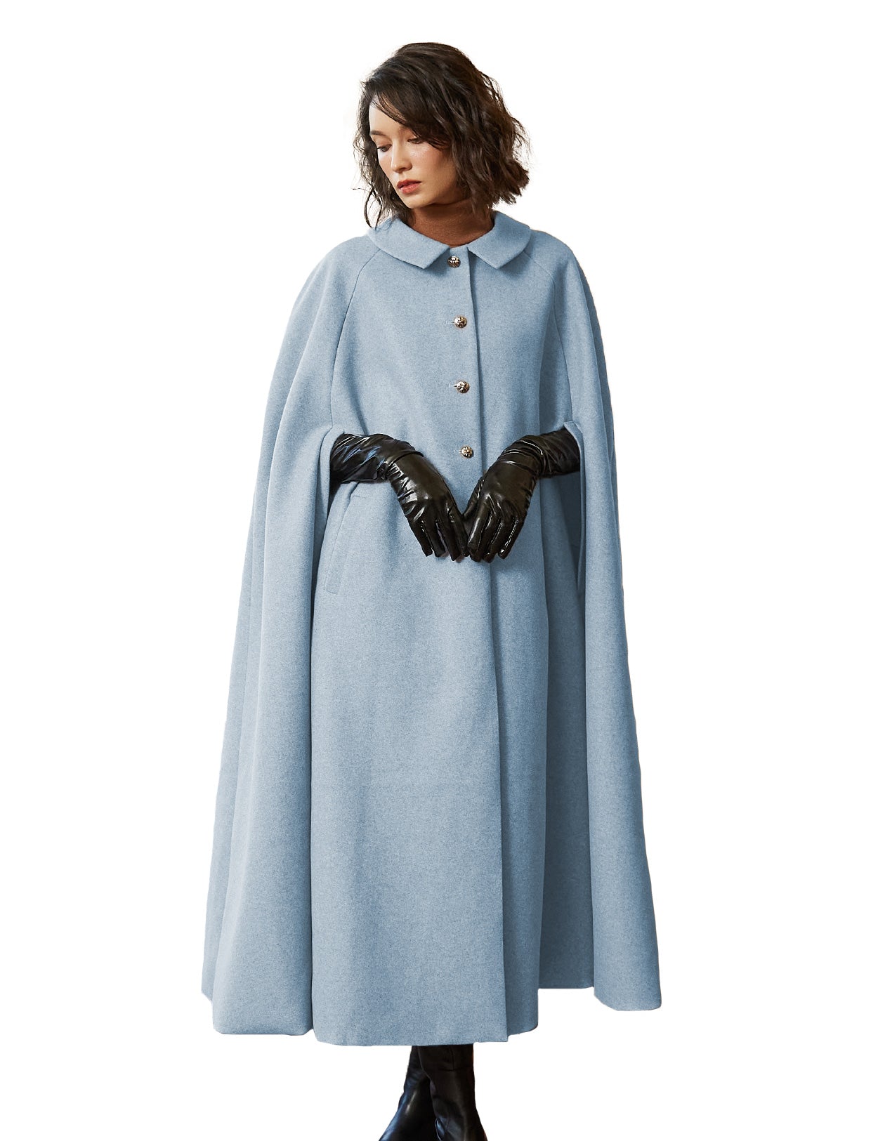 Wool Blend Cloak with Slit Sleeves & Pockets | Winter Warm Cape