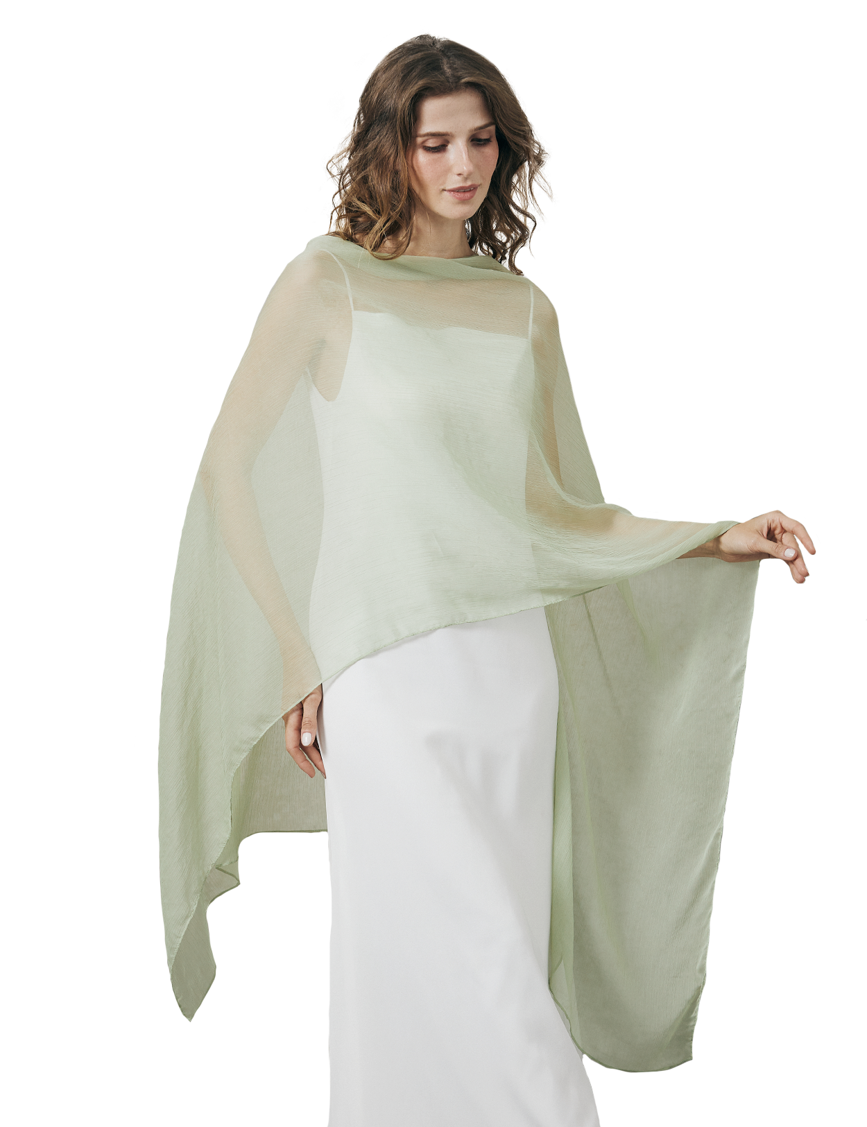 Lightweight sheer bridesmaid shawl in elegant draping style for wedding ceremonies