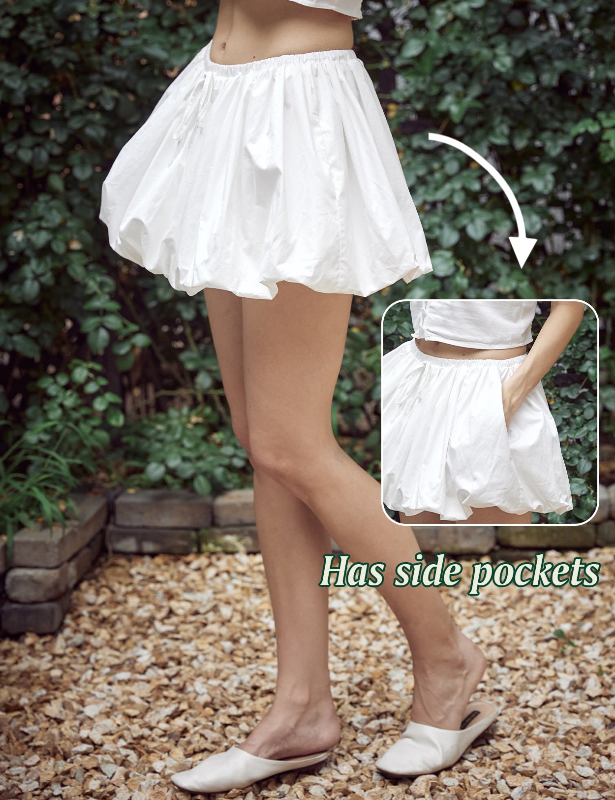 Y2K Mini Bubble Skirt with Shorts - White Cotton Streetwear